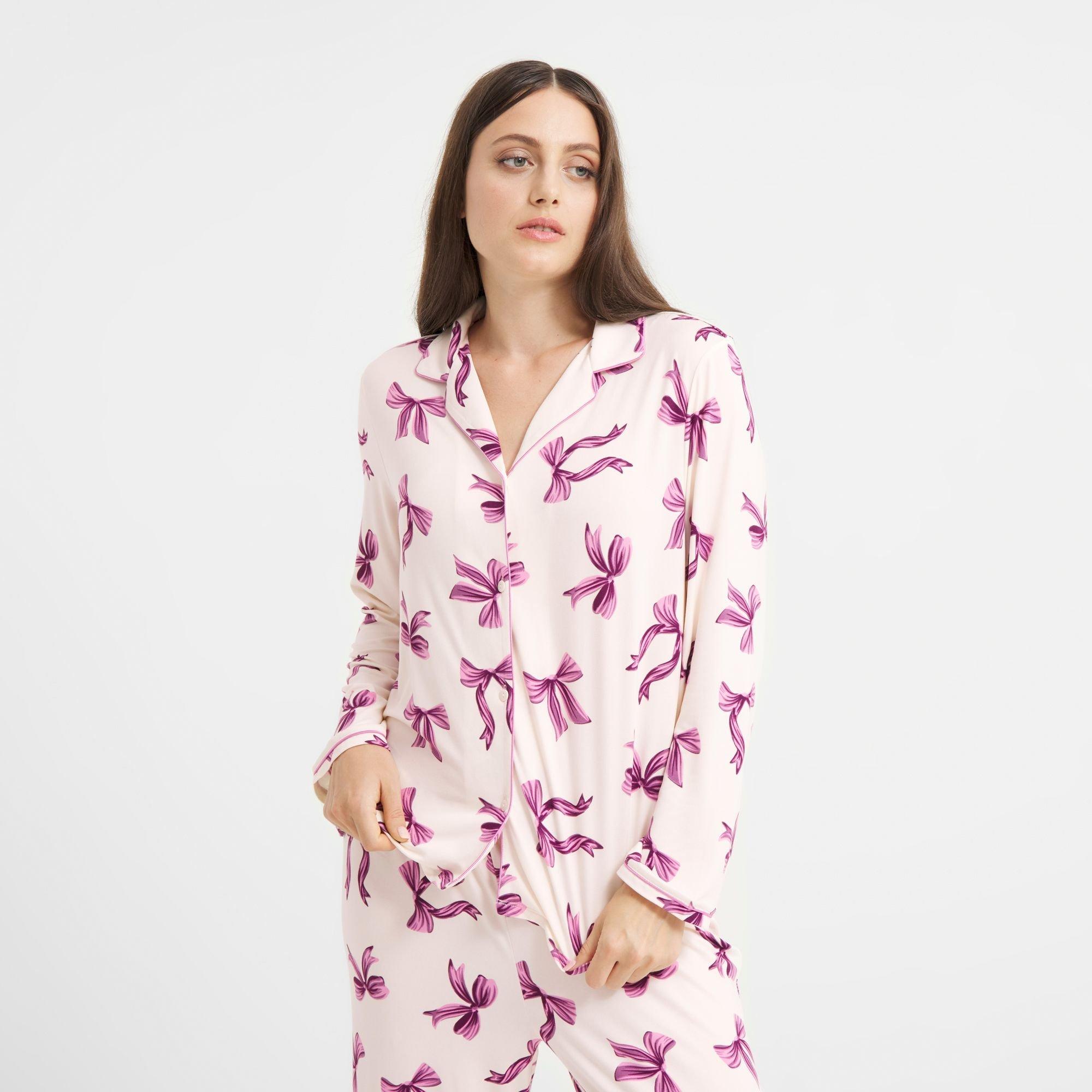 Purple Bows - Urban Threads - Women's Long-Sleeve Pyjama Set - 6