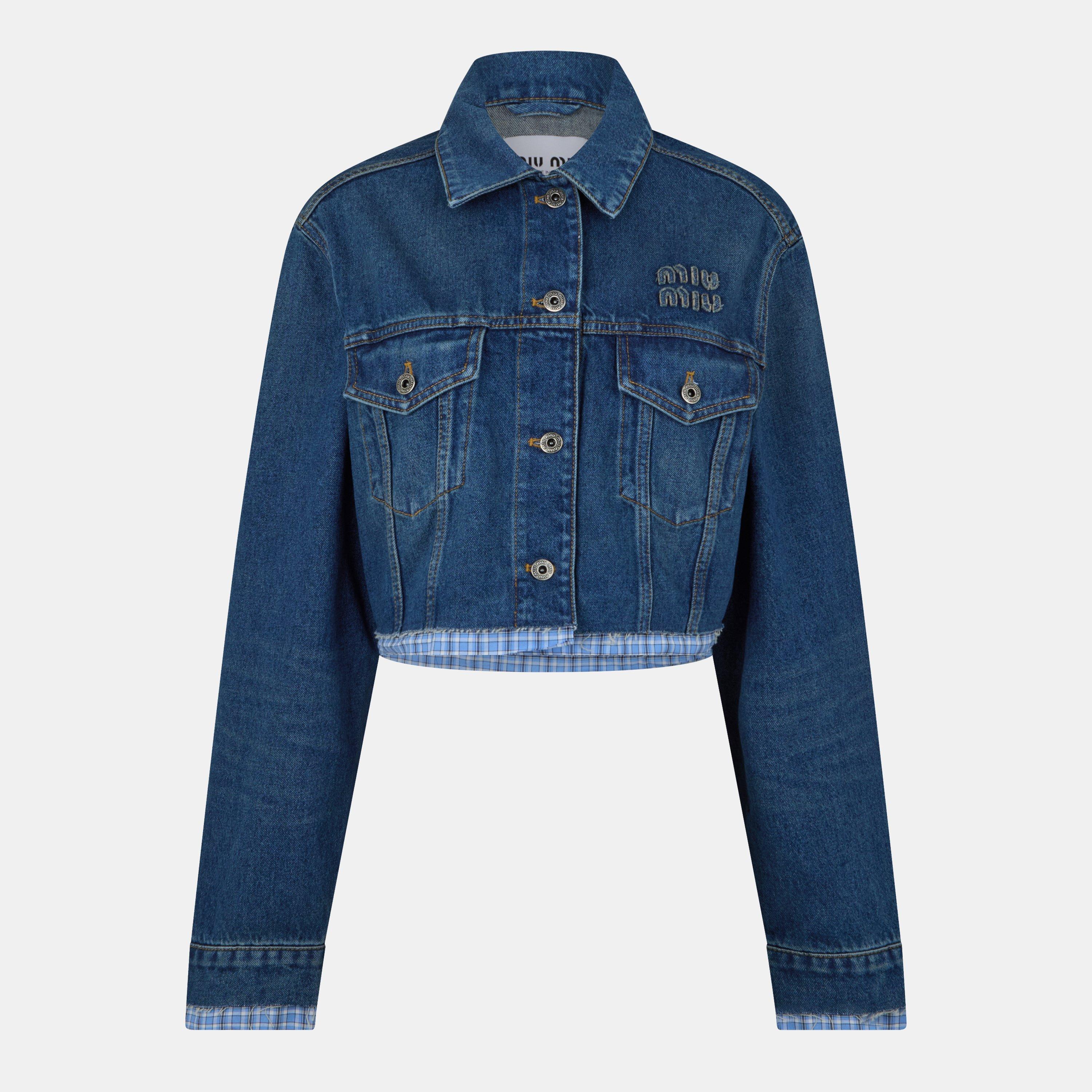 Bleu - Miu Miu - Women's  Cotton Long Sleeve Denim Jacket - 1