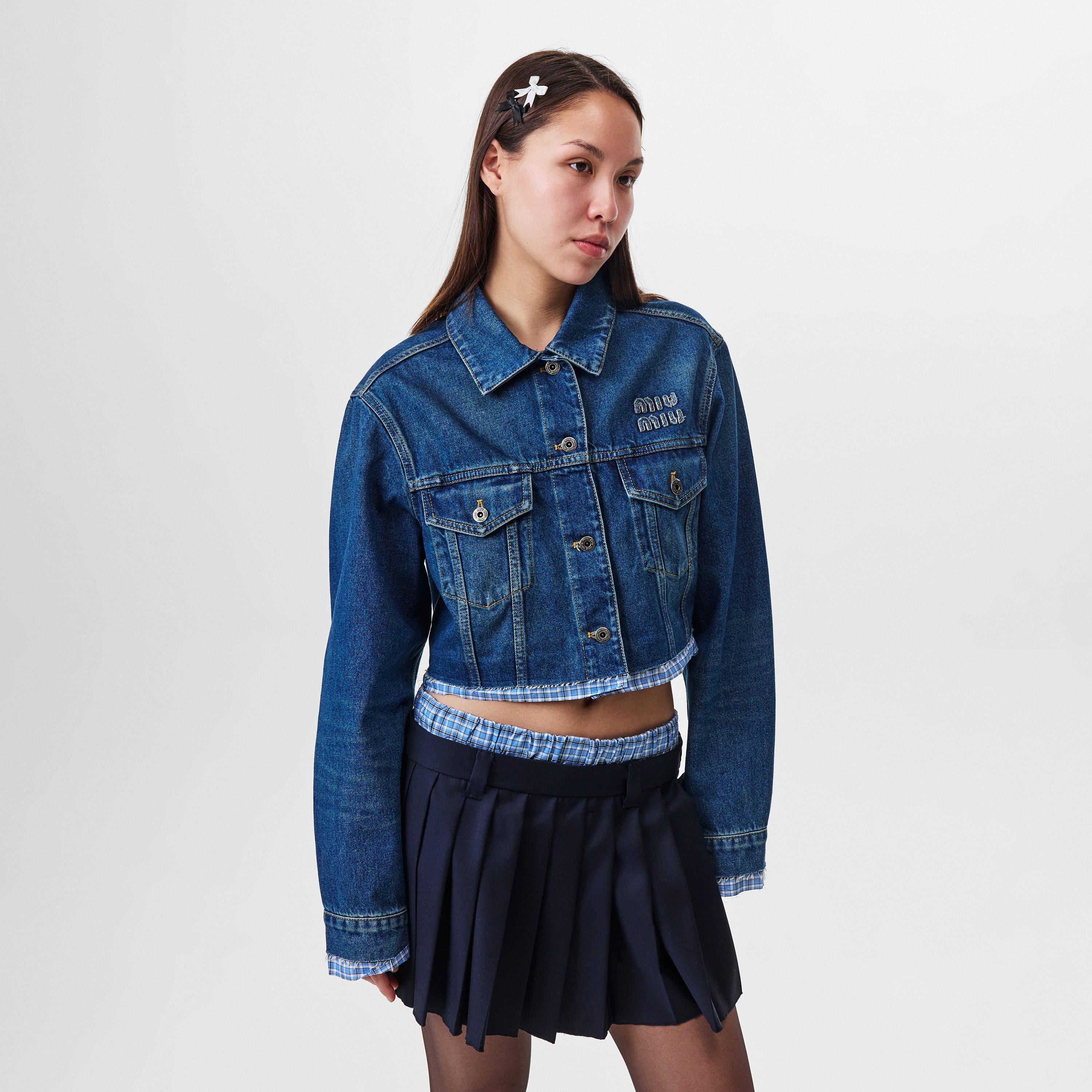 Bleu - Miu Miu - Women's  Cotton Long Sleeve Denim Jacket - 3