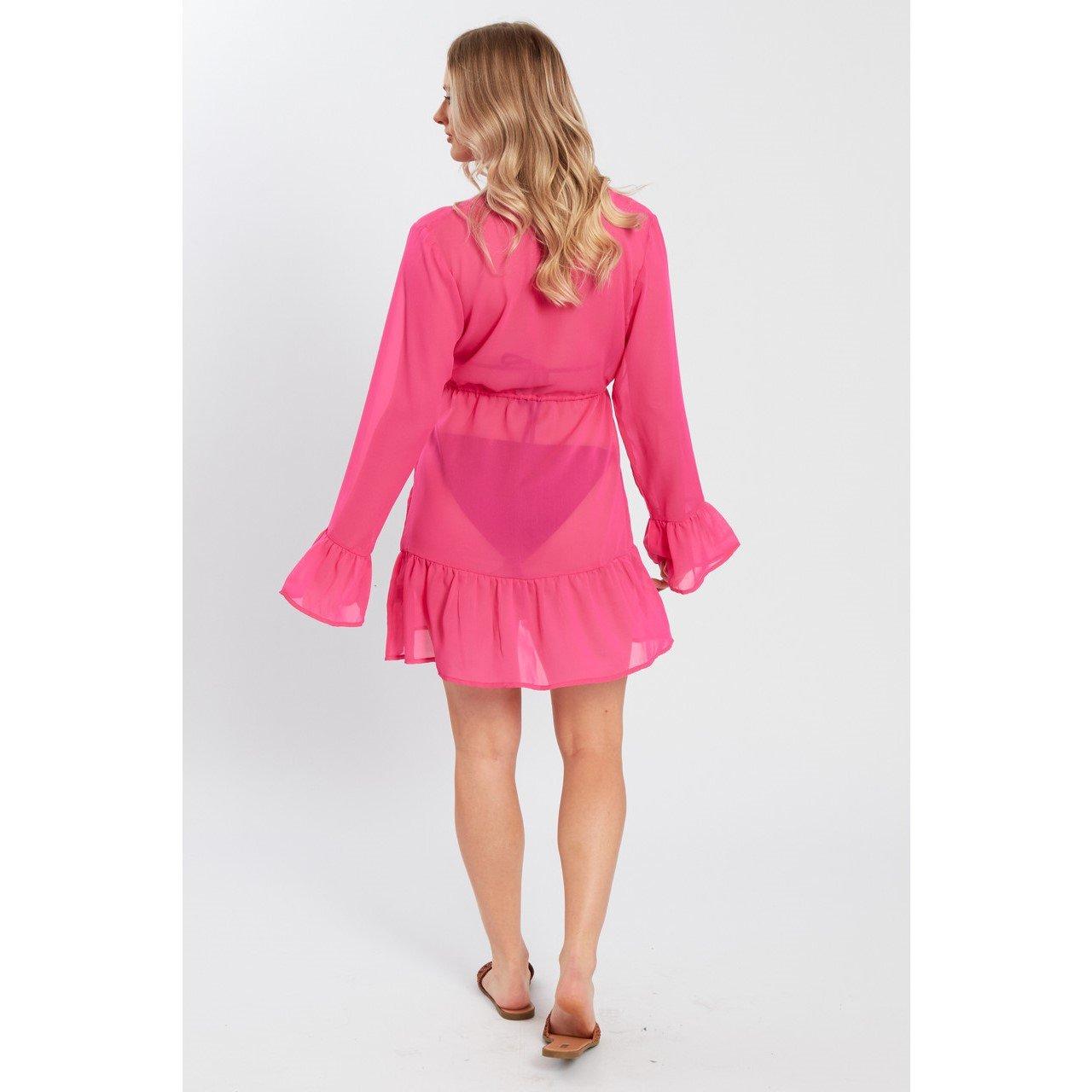 Pink - Influence - Shorts Floral Sleeve Kimono Dressing Gown - 2