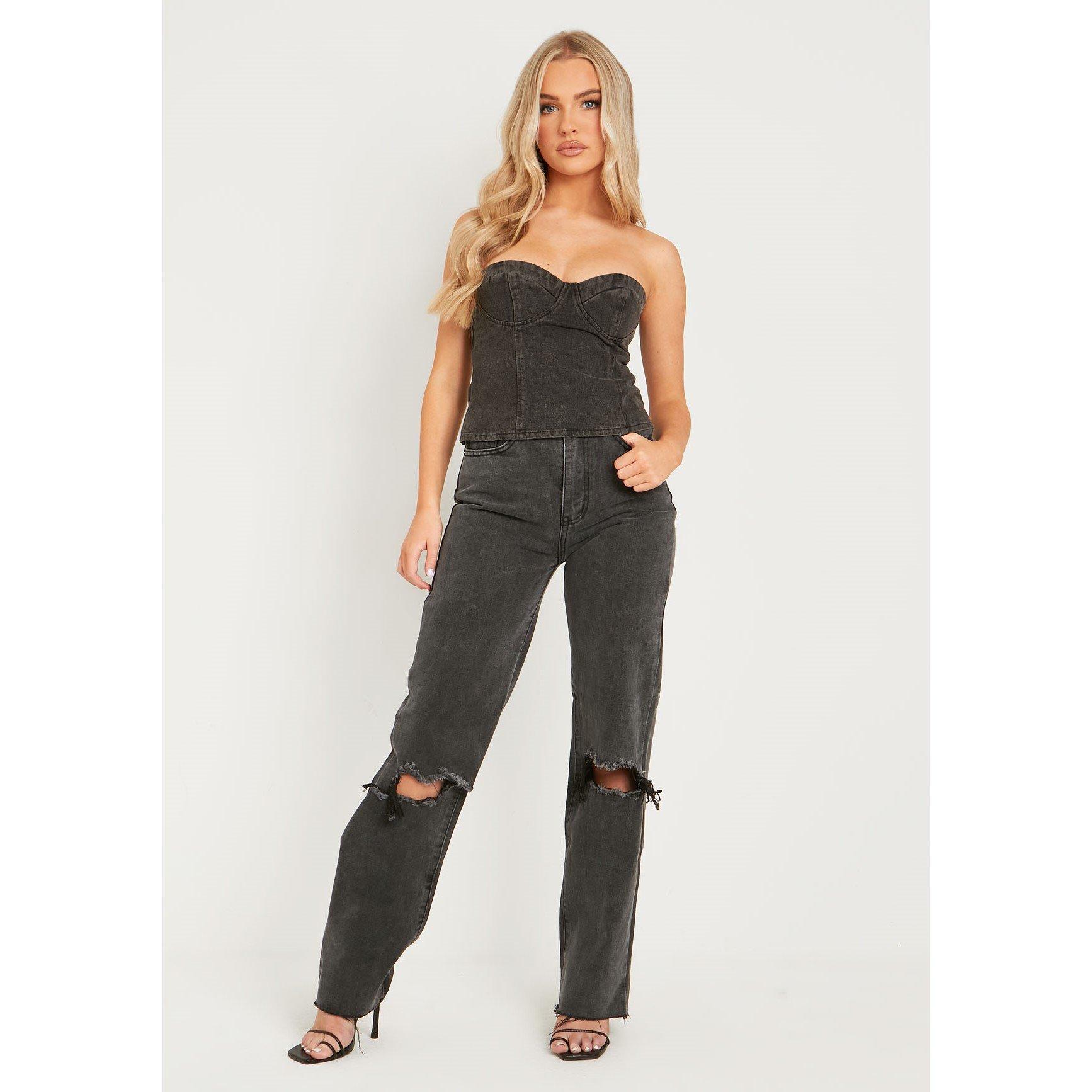 Missy Empire Women's Denim Corset Top - Black - 4 (3XS)