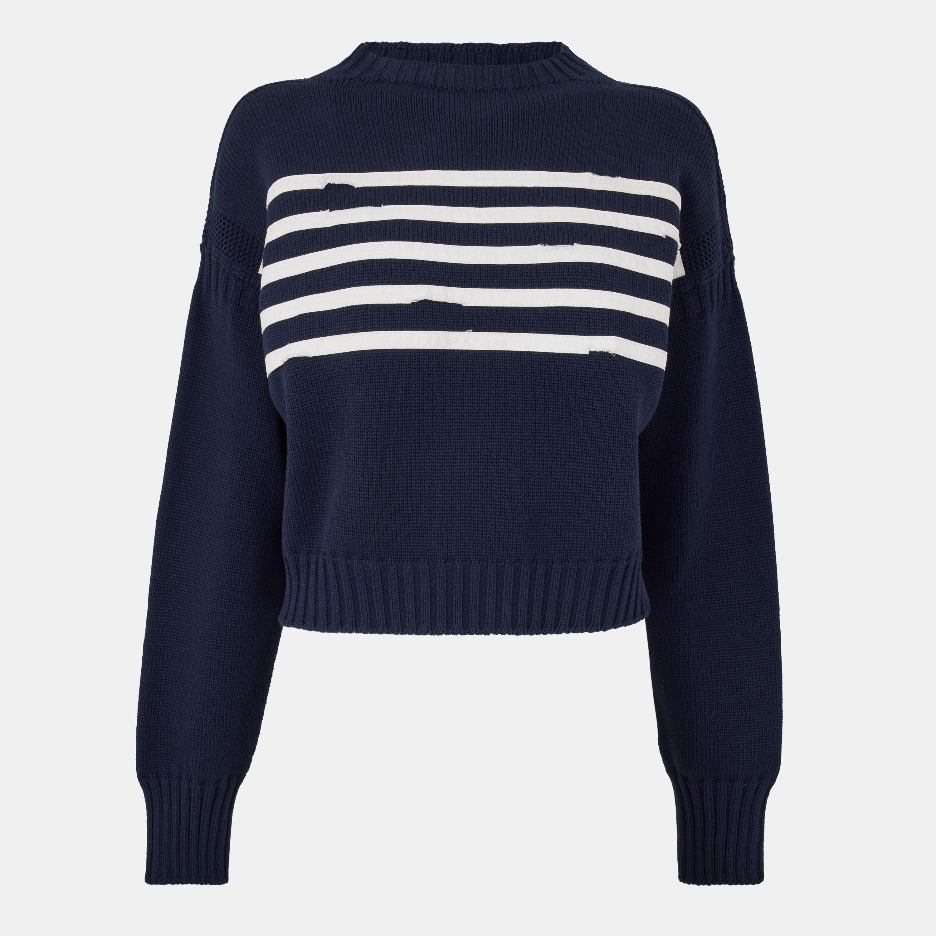 Prada Women's Soft Knit Crew Neck Jumper - BLU+BIANCO - Size 40 (UK 8)
