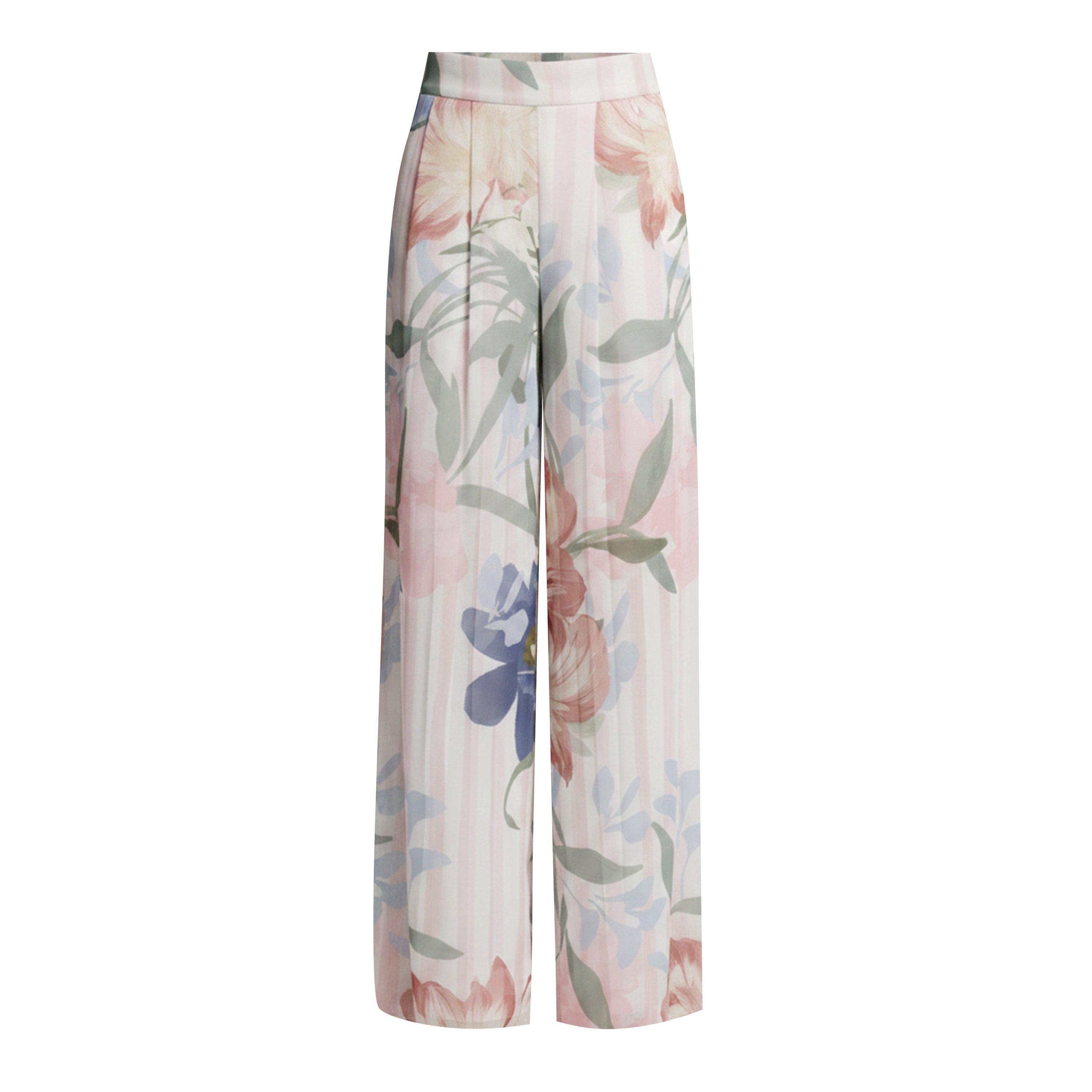 Ted Baker Women's Floral Pleated Chiffon Wide Leg Trousers - Pink - 12 (M)