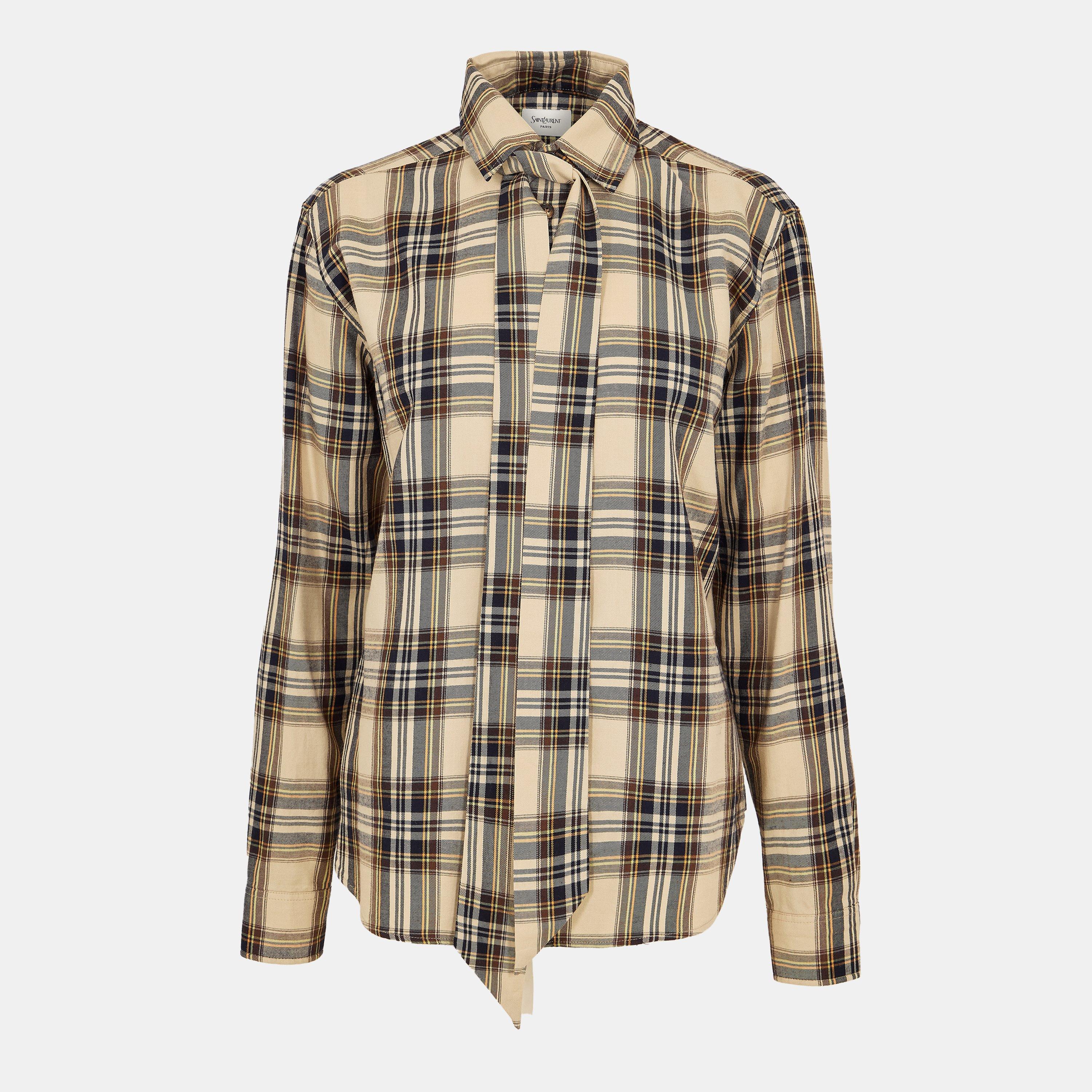 Saint Laurent Women's Patterned Long Sleeve Shirt - Brighton Check - Size 12 (M)