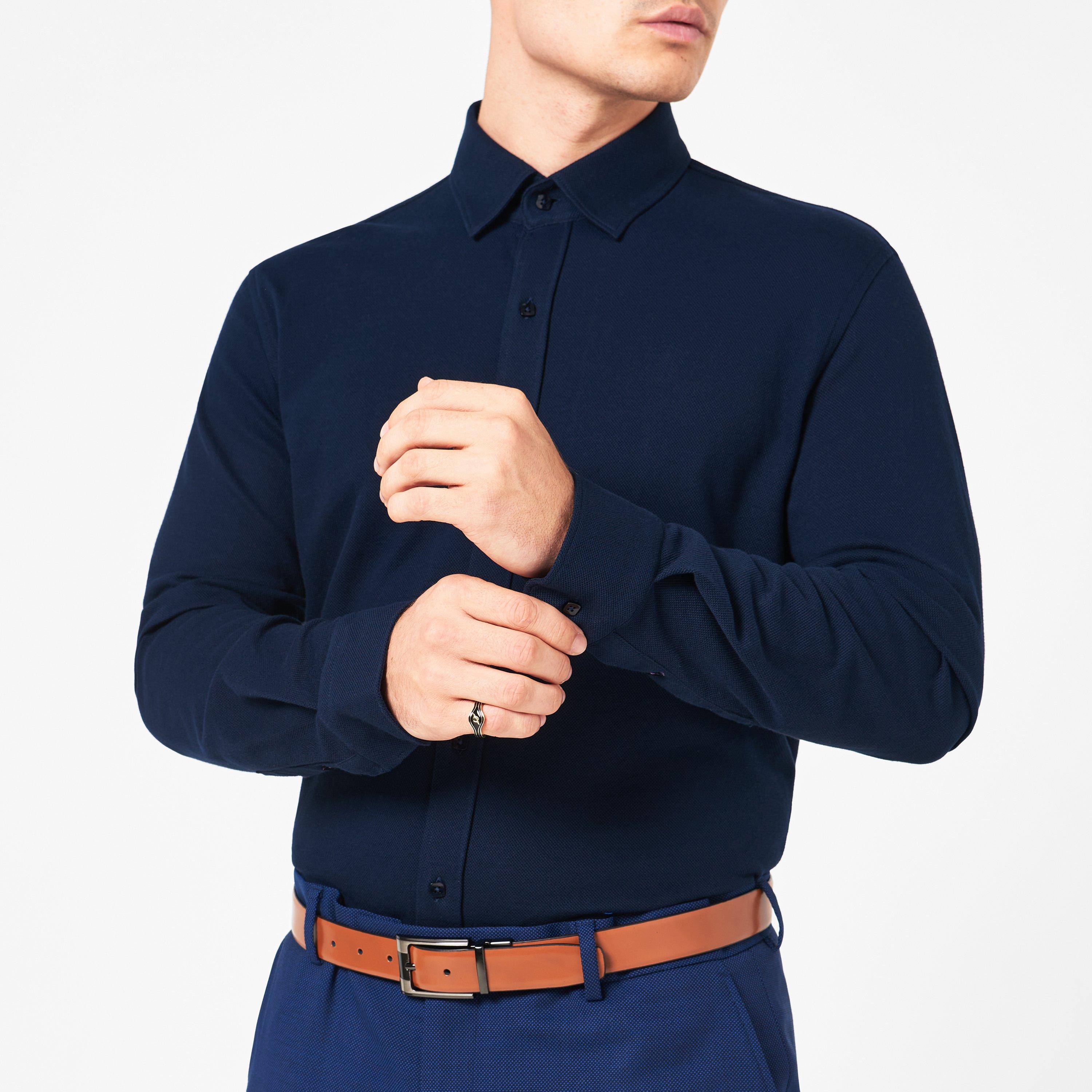 Navy - Without Prejudice - Cotleigh Navy Slim Fit Jersey Shirt - 4