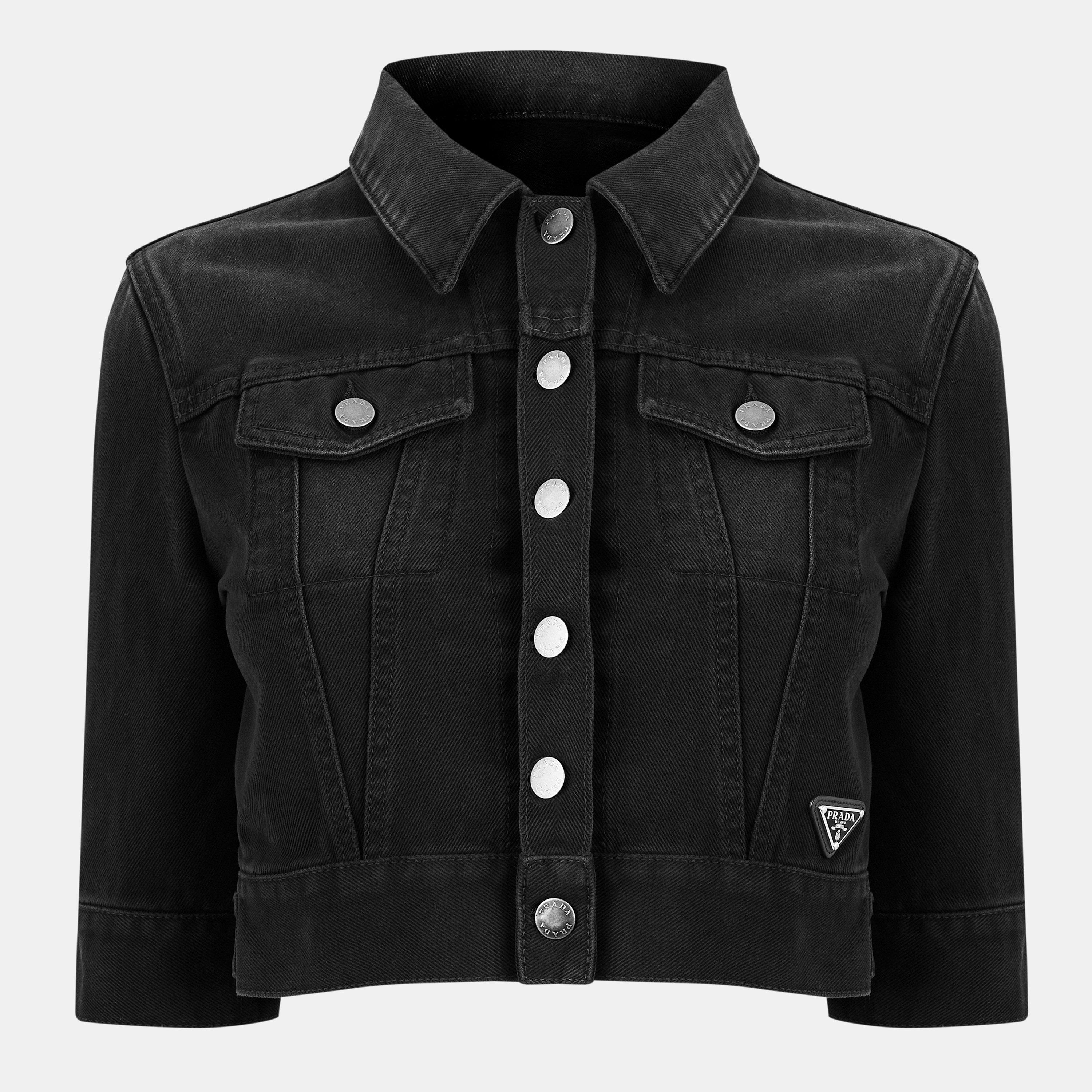 Prada Women's Cropped Cotton Denim Jacket - Nero - Size 10 (42)