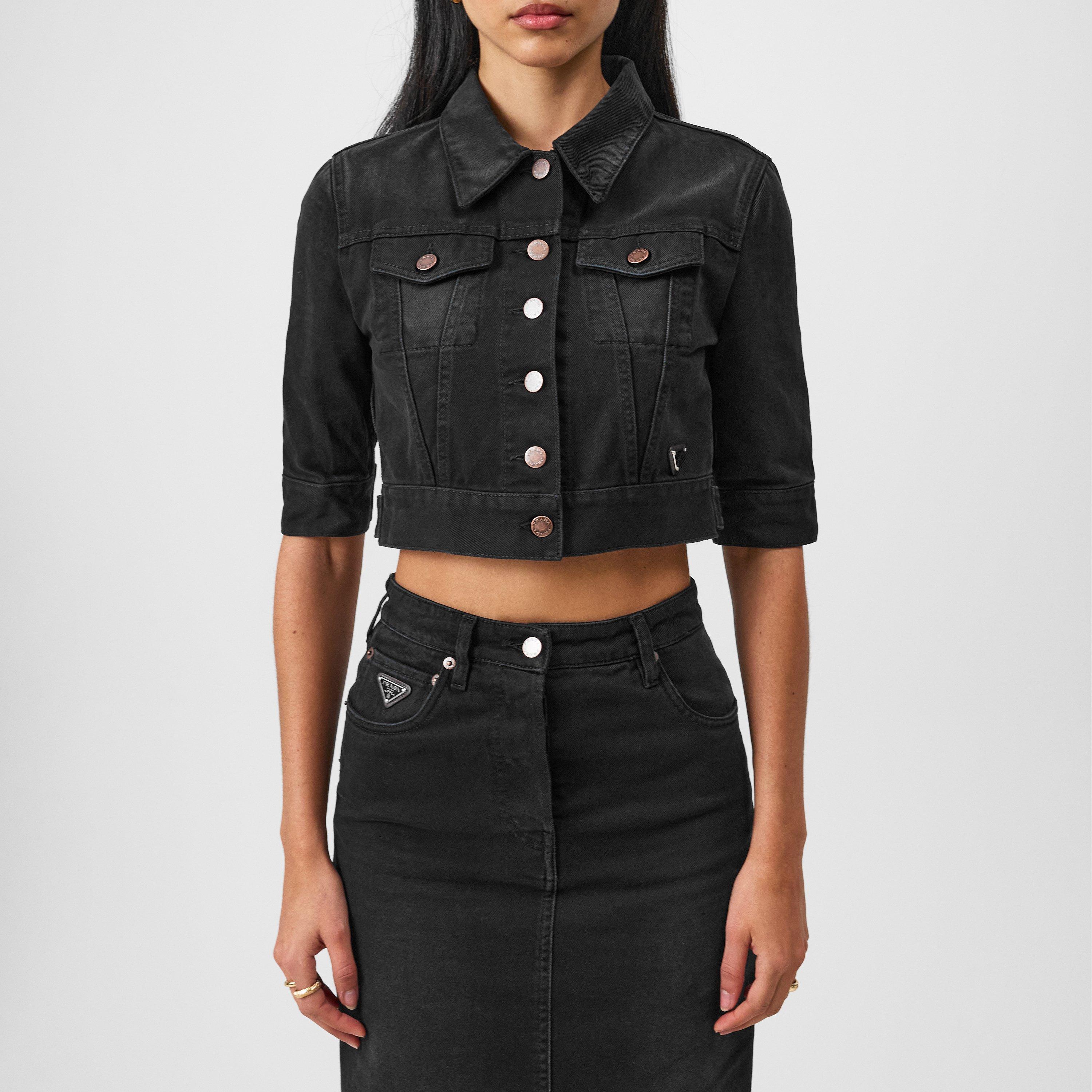 Nero - Prada - Women's  Cropped Cotton Denim Jacket - 3