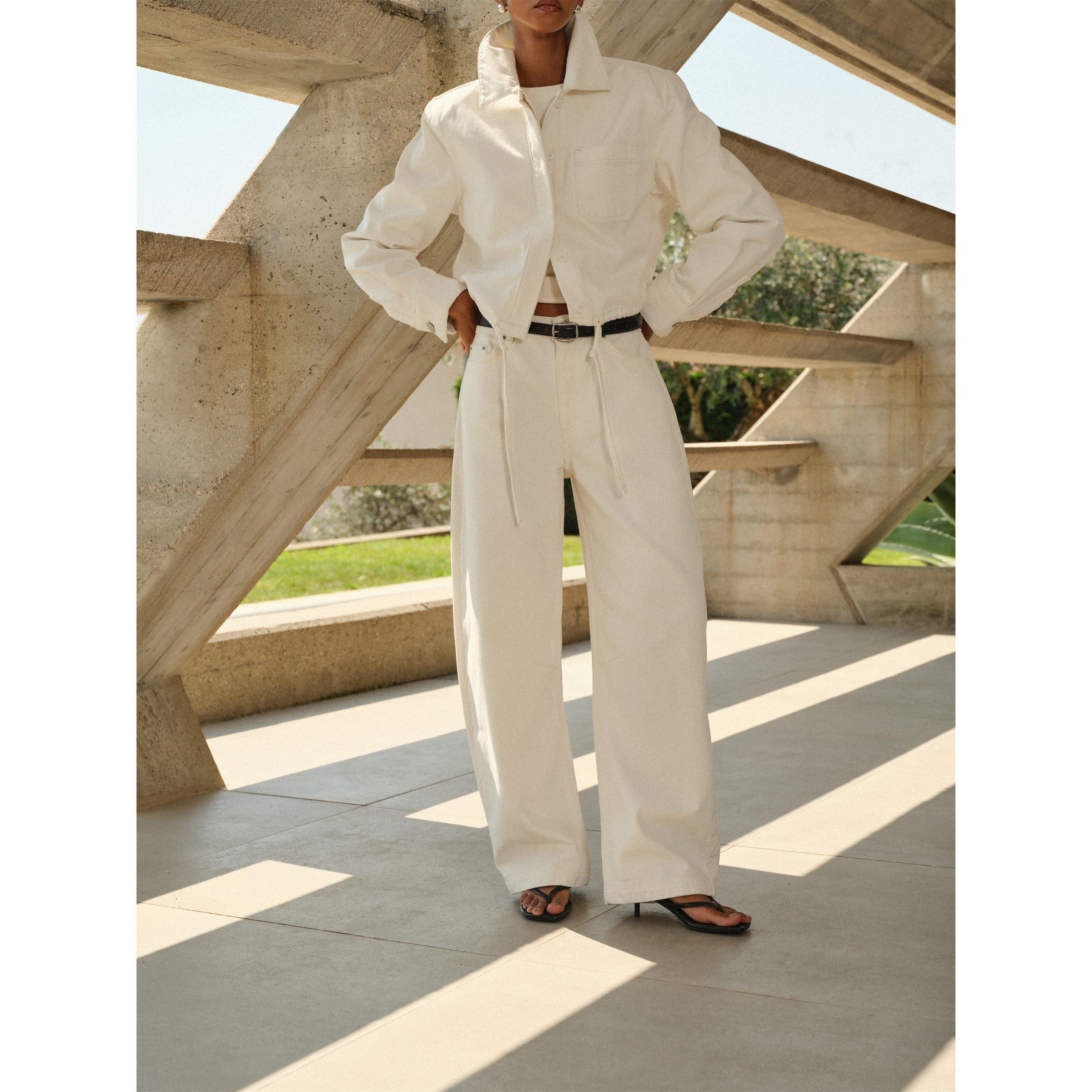 Ecru - The Couture Club - Women's Barrel Wide Leg Jeans - 3