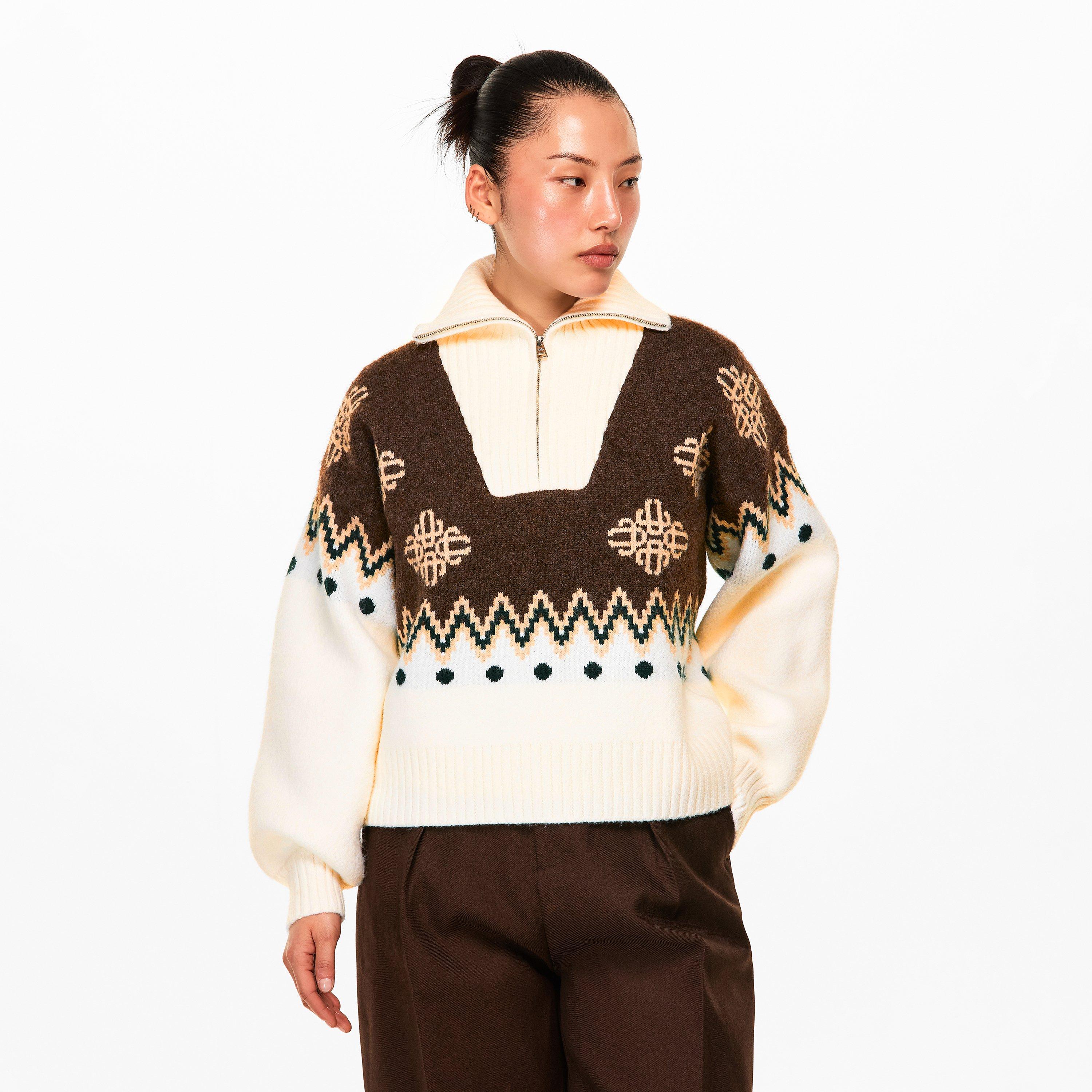 Beige - The Couture Club - Women's Embroidered V-Neck Jumper - 3