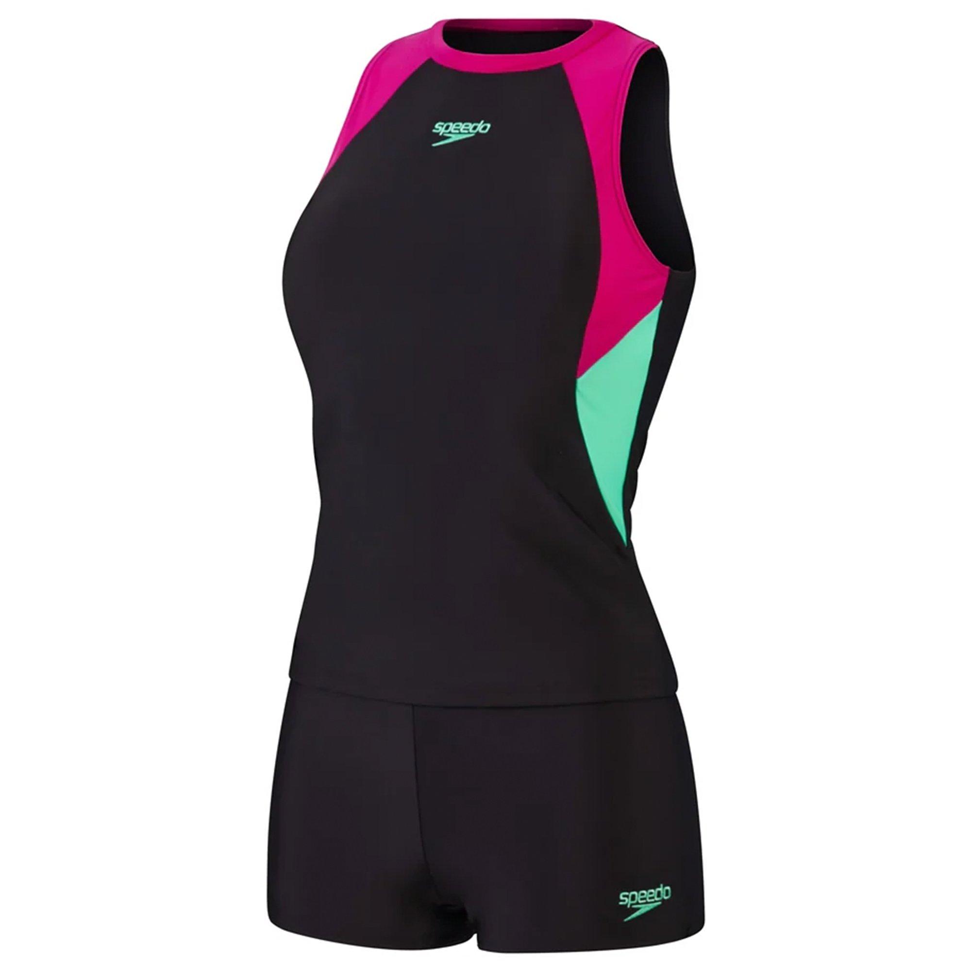 Black/Gree Glow - Speedo - Colour Block Tankini Womens - 1