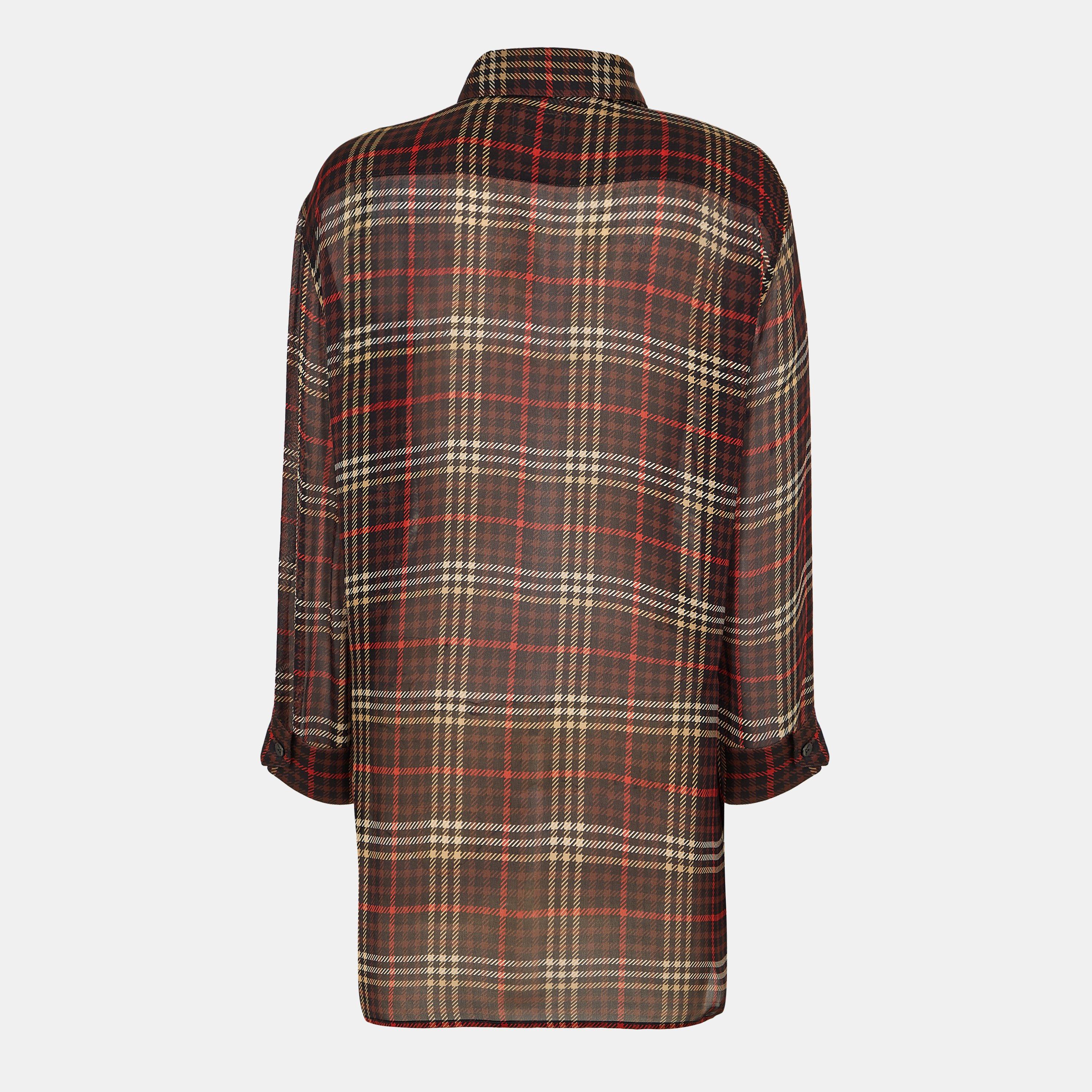 Marron - Saint Laurent - Women's Patterned Long-Sleeve Shirt - 2