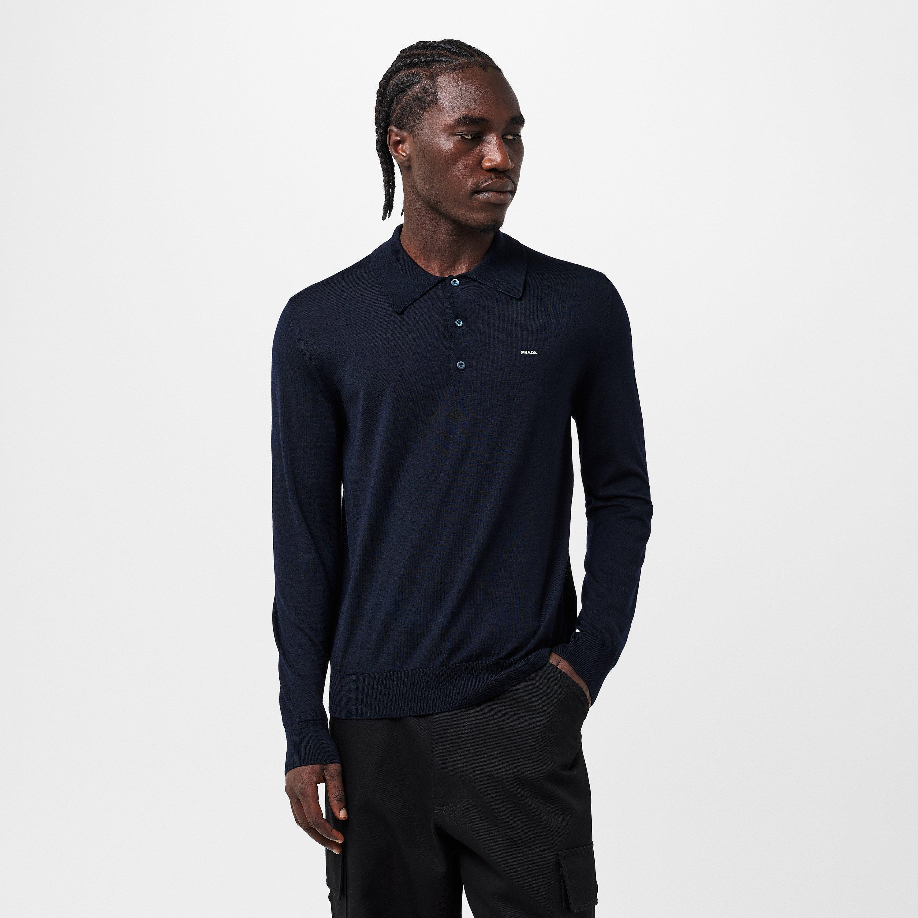 Blue - Prada - Men's Logo Long-Sleeve Knitted Top - 3