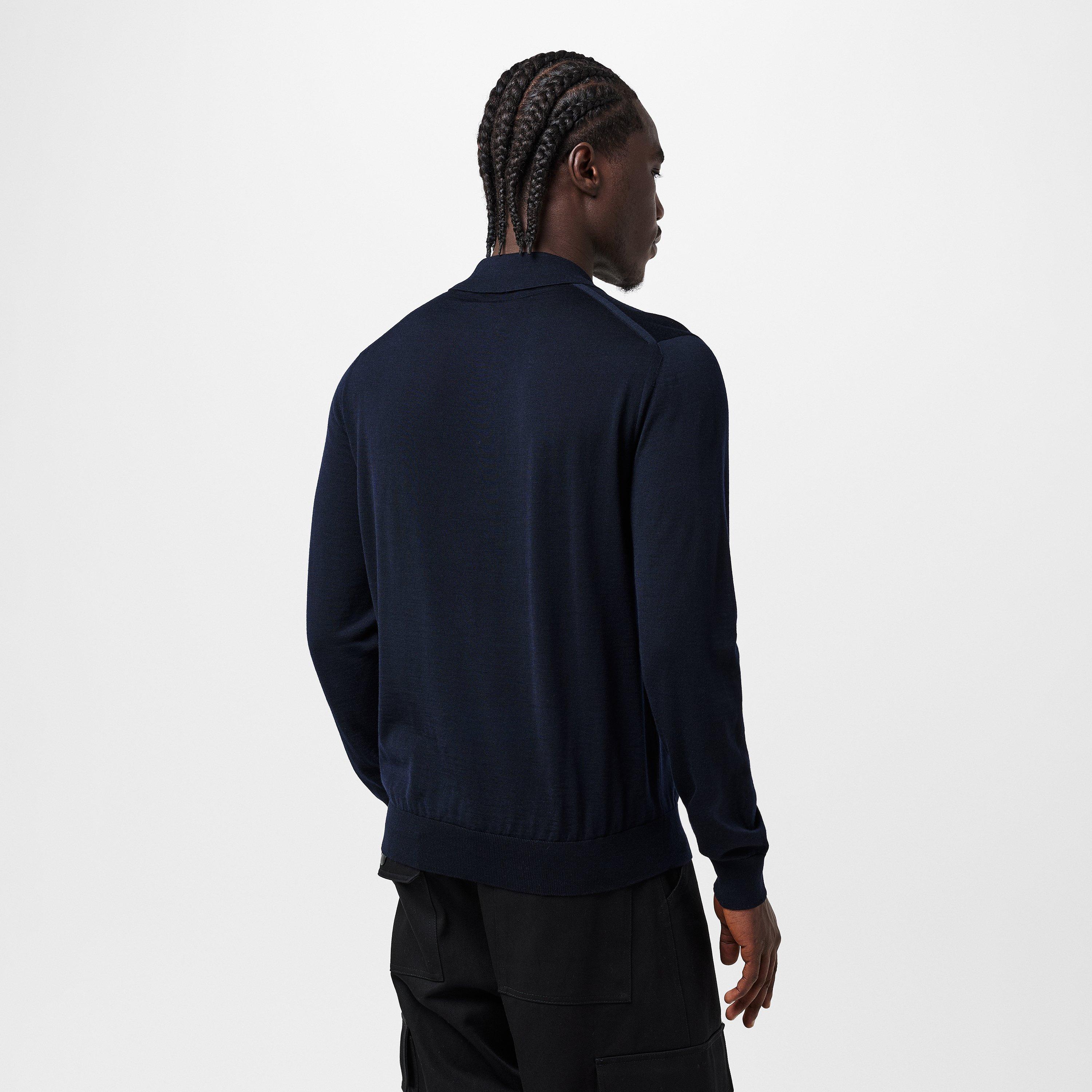 Blue - Prada - Men's Logo Long-Sleeve Knitted Top - 4