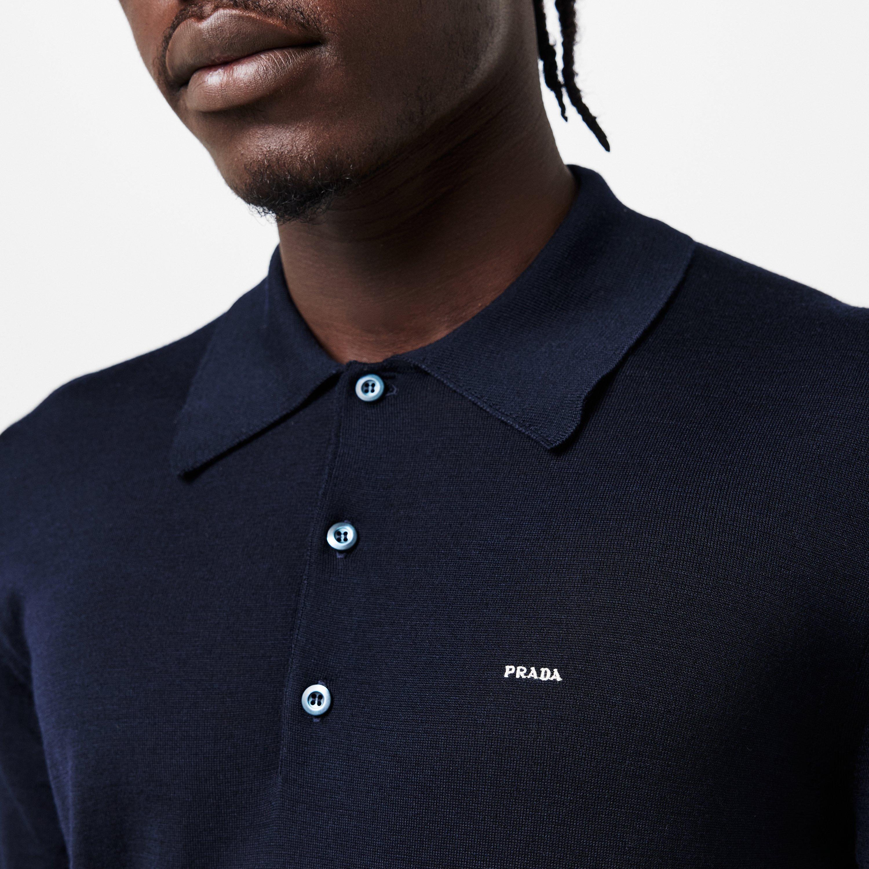 Blue - Prada - Men's Logo Long-Sleeve Knitted Top - 5