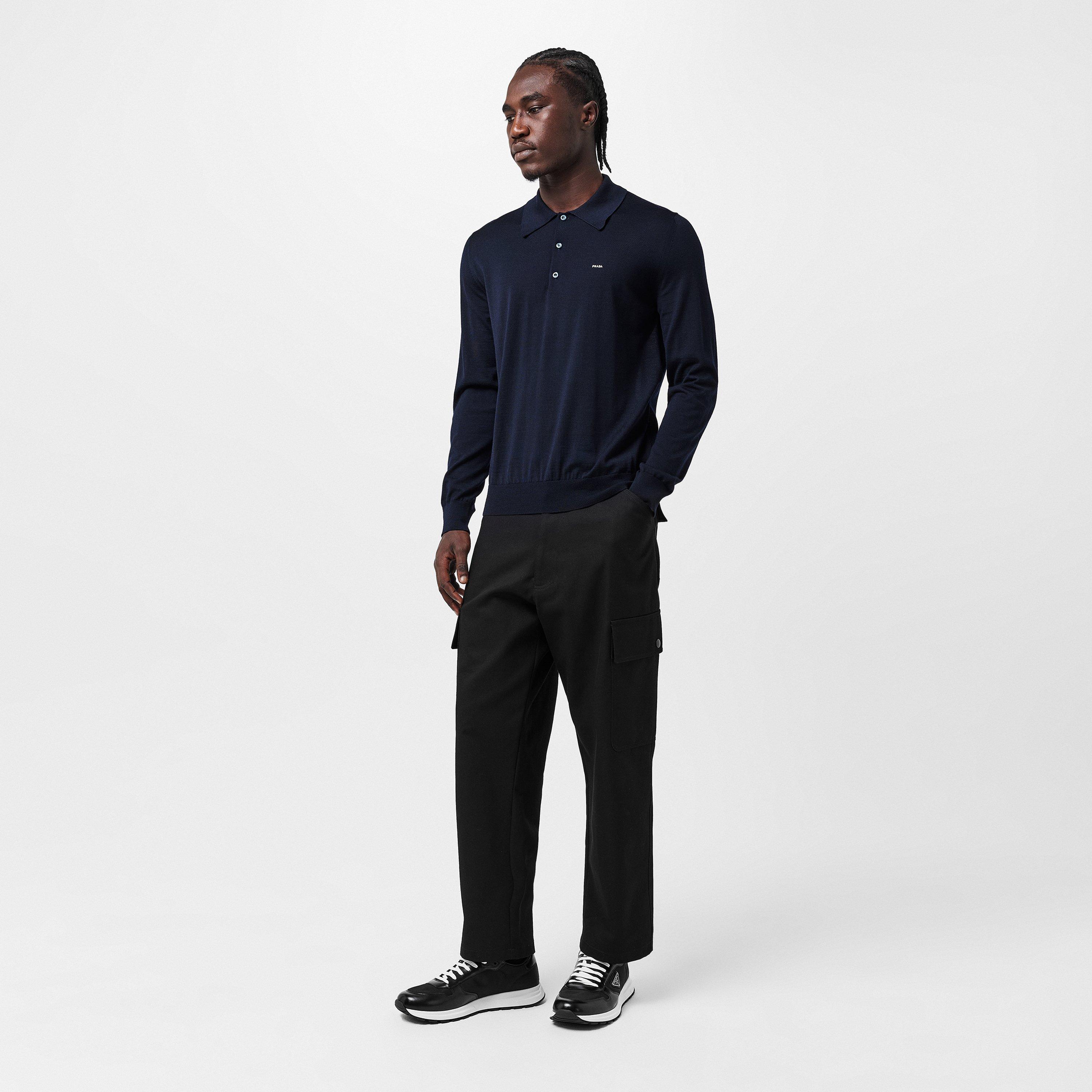 Blue - Prada - Men's Logo Long-Sleeve Knitted Top - 6