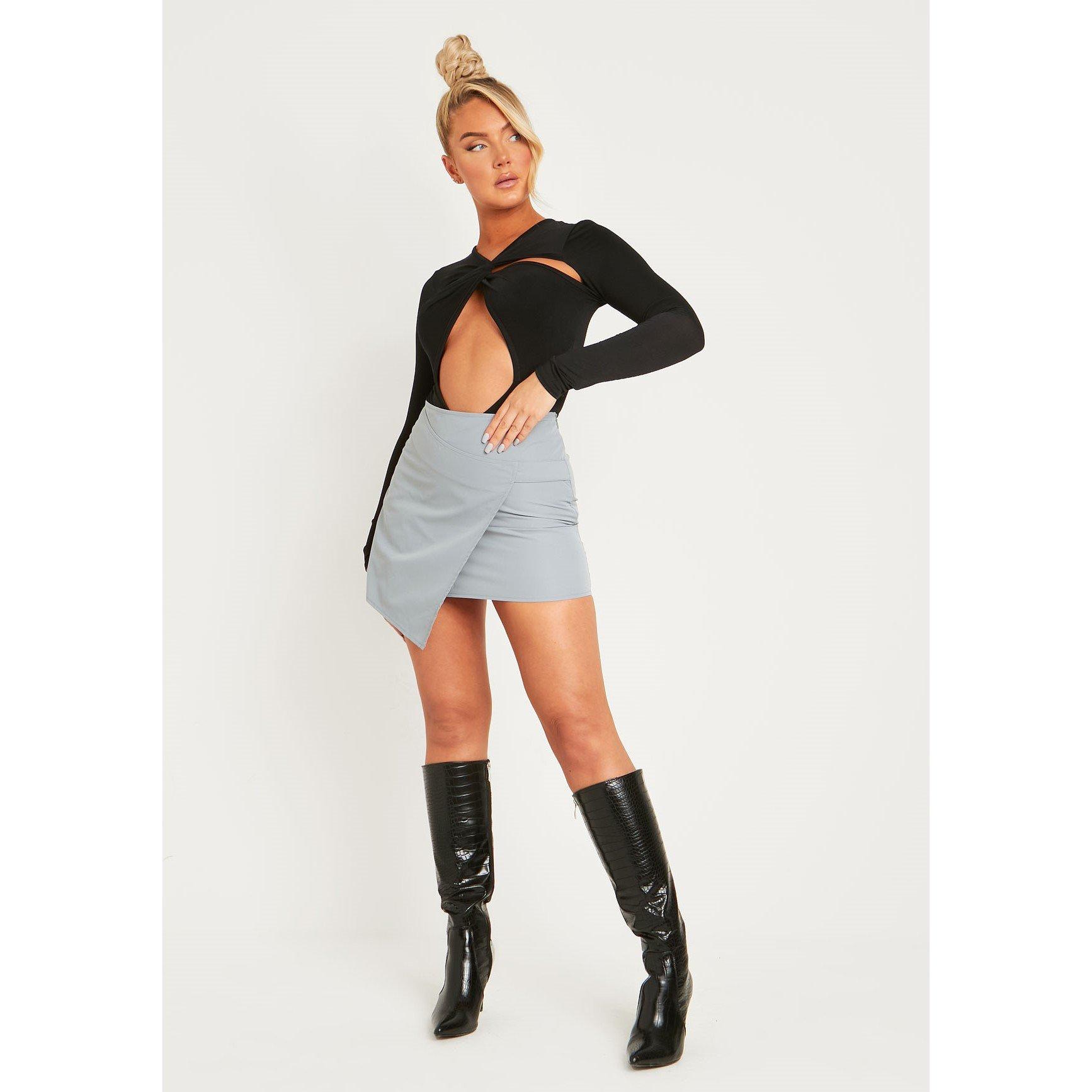 Missy Empire Women's Wrap Tailor Mini Skirt - Grey - 6 (2XS)