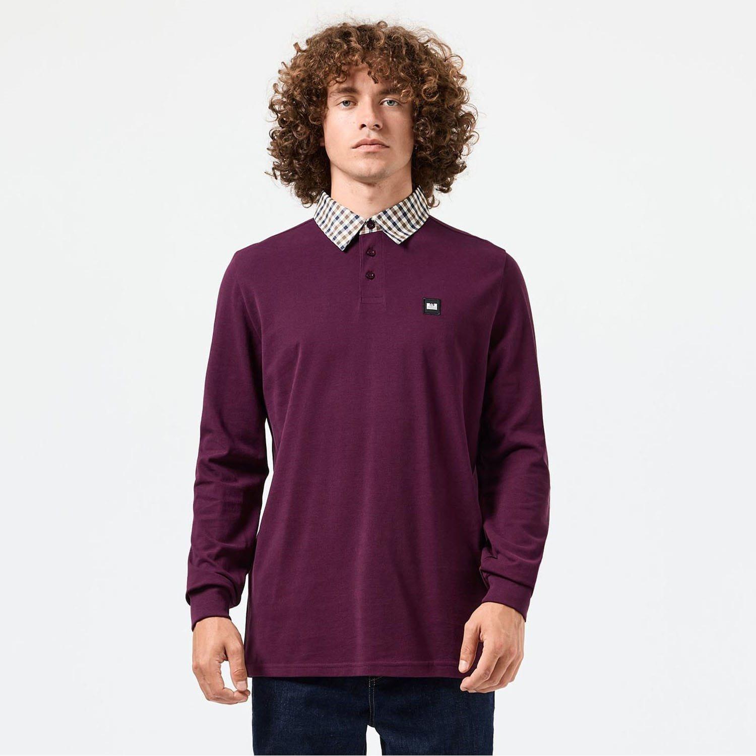Weekend Offender Walker Check Collar Long Sleeve Polo Shirt