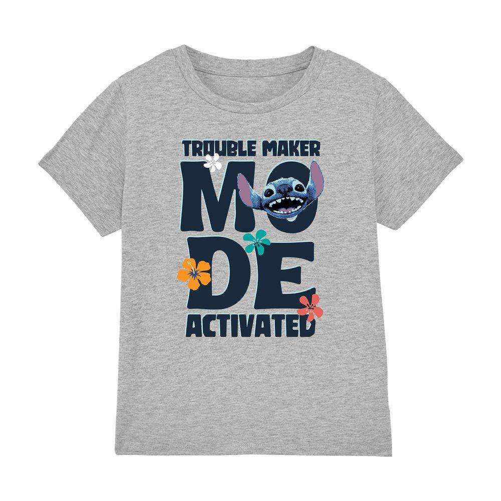 Grey - Disney - Stitch Trouble Maker Mode Kids T-Shirt Heather Gr - 1