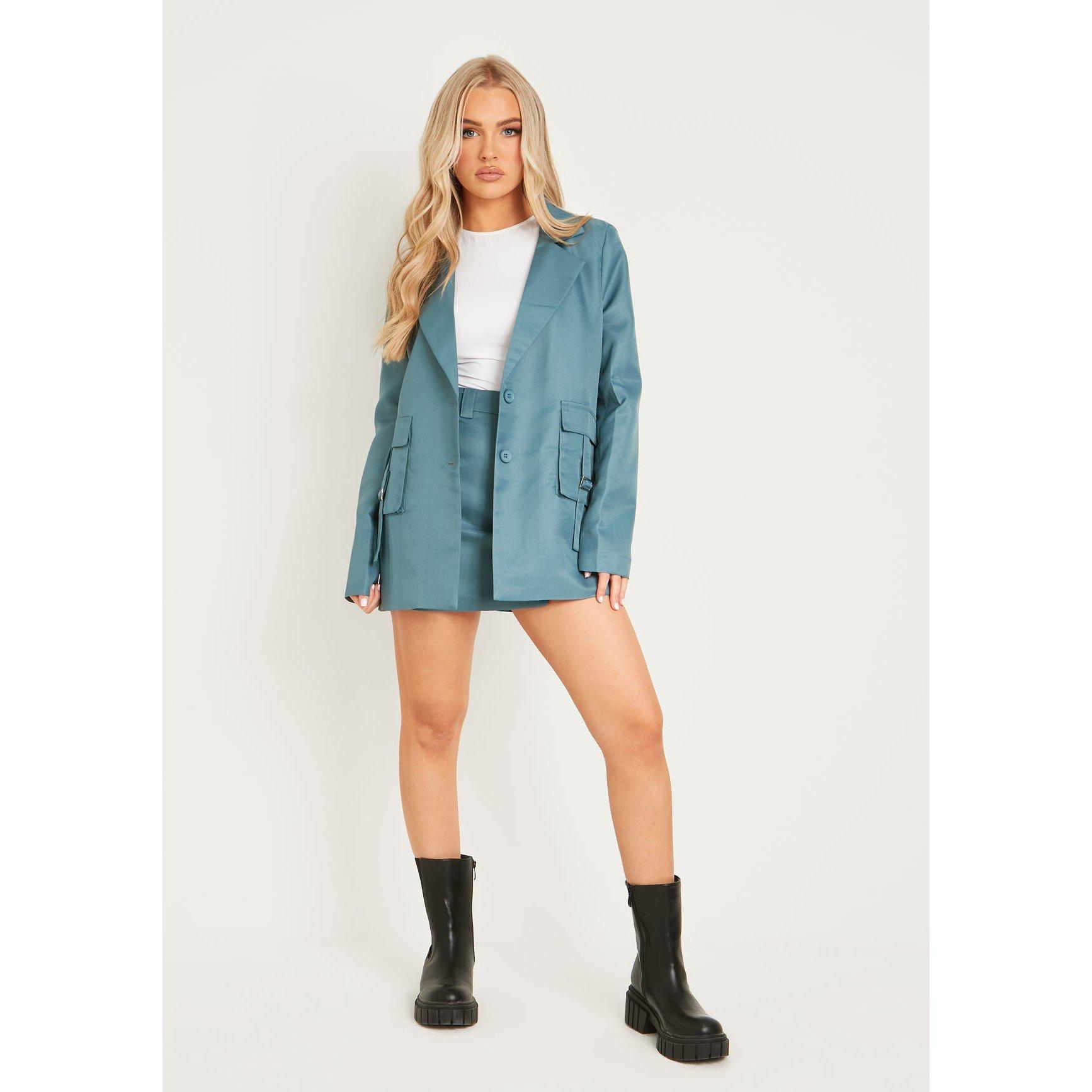 Blågrøn - Missy Empire - Cargo Pocket Blazer