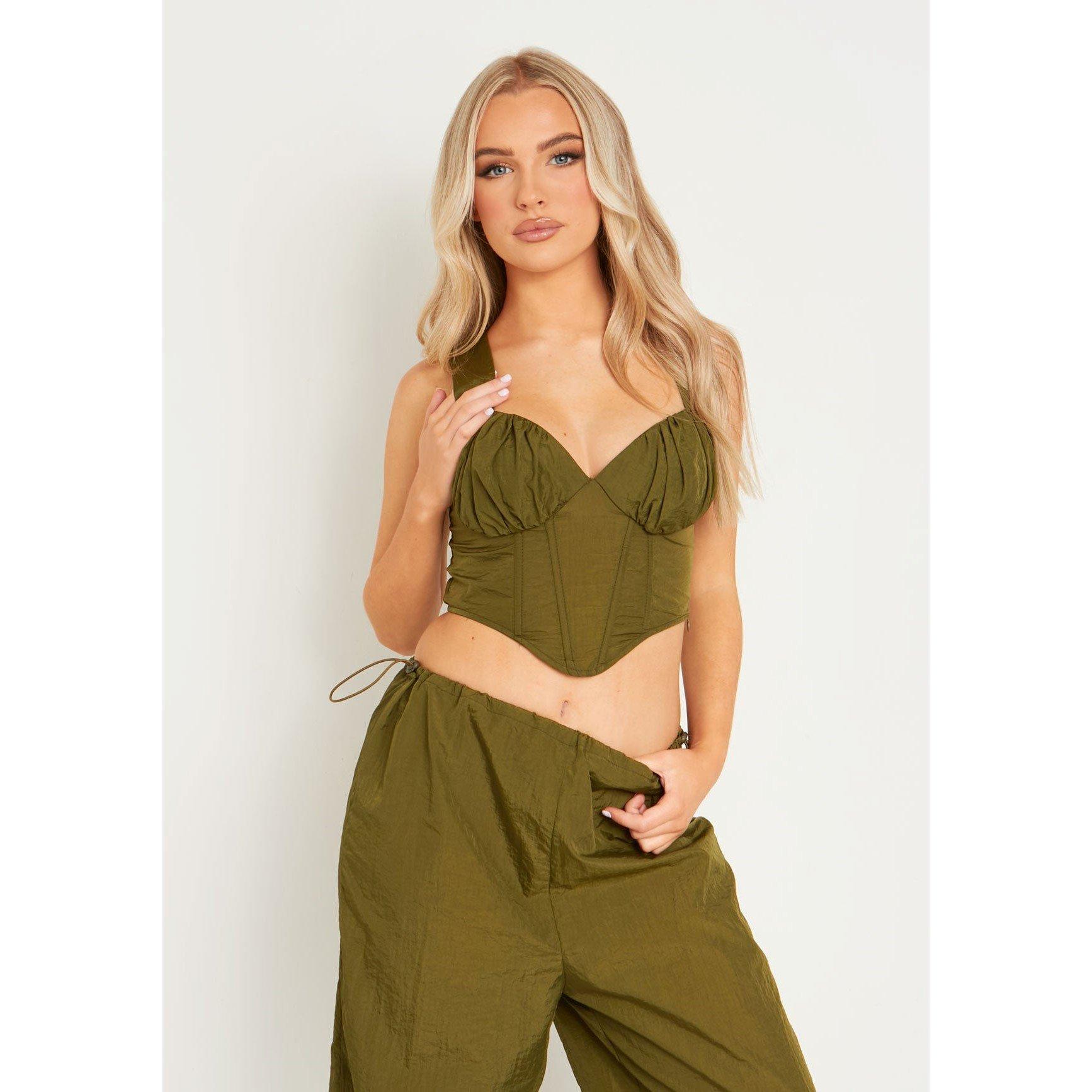 Missy Empire Women's Ruched Bust Crop Corset - Khaki - 6 (2XS)
