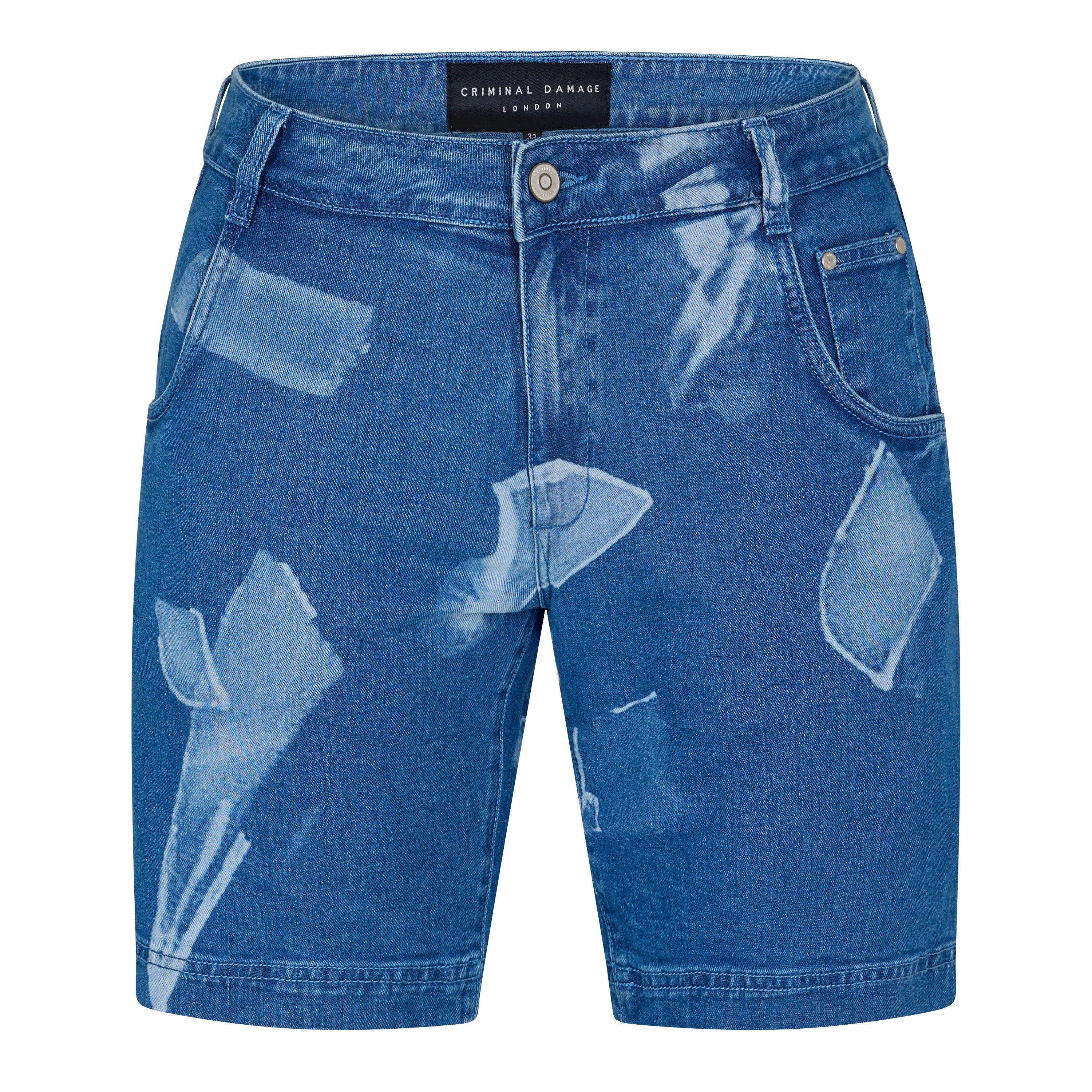 Blau - Criminal Damage - Men's Shard Denim Shorts - 1