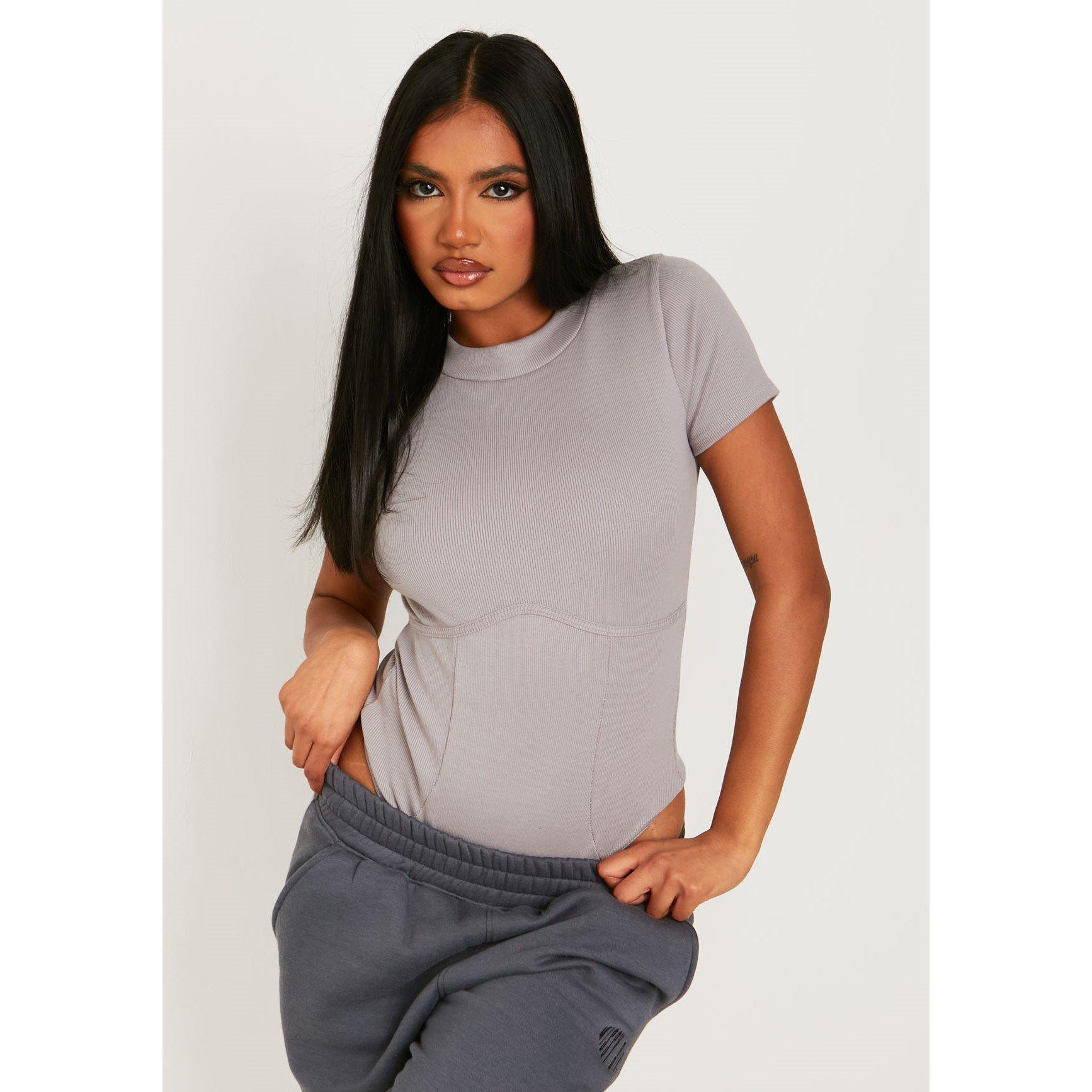 Grey - Missy Empire - Ribbed Structured Bodysuit