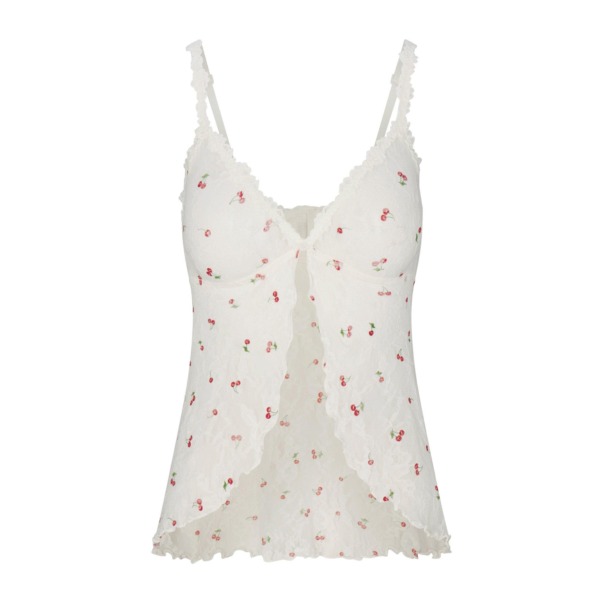 SKIMS Womens Stretch Lace Babydoll Top - IVORY CHERRY - Size 8 (XS)