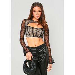 Missy Empire Lace Long Sleeve Top With Cut Out