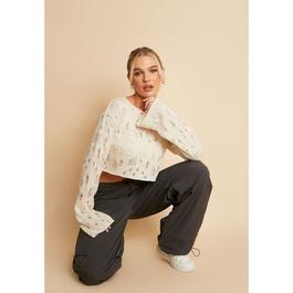 Missy Empire Knitted Distressed Effect Cropped Jumper