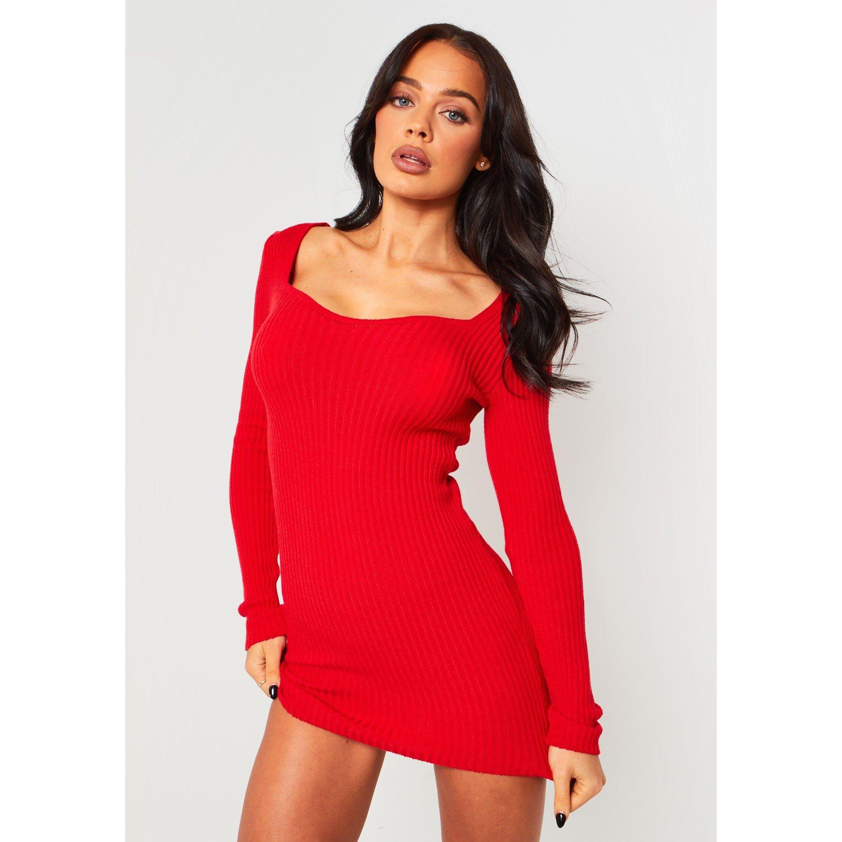 Knit Sweetheart Neckline Mini Dress