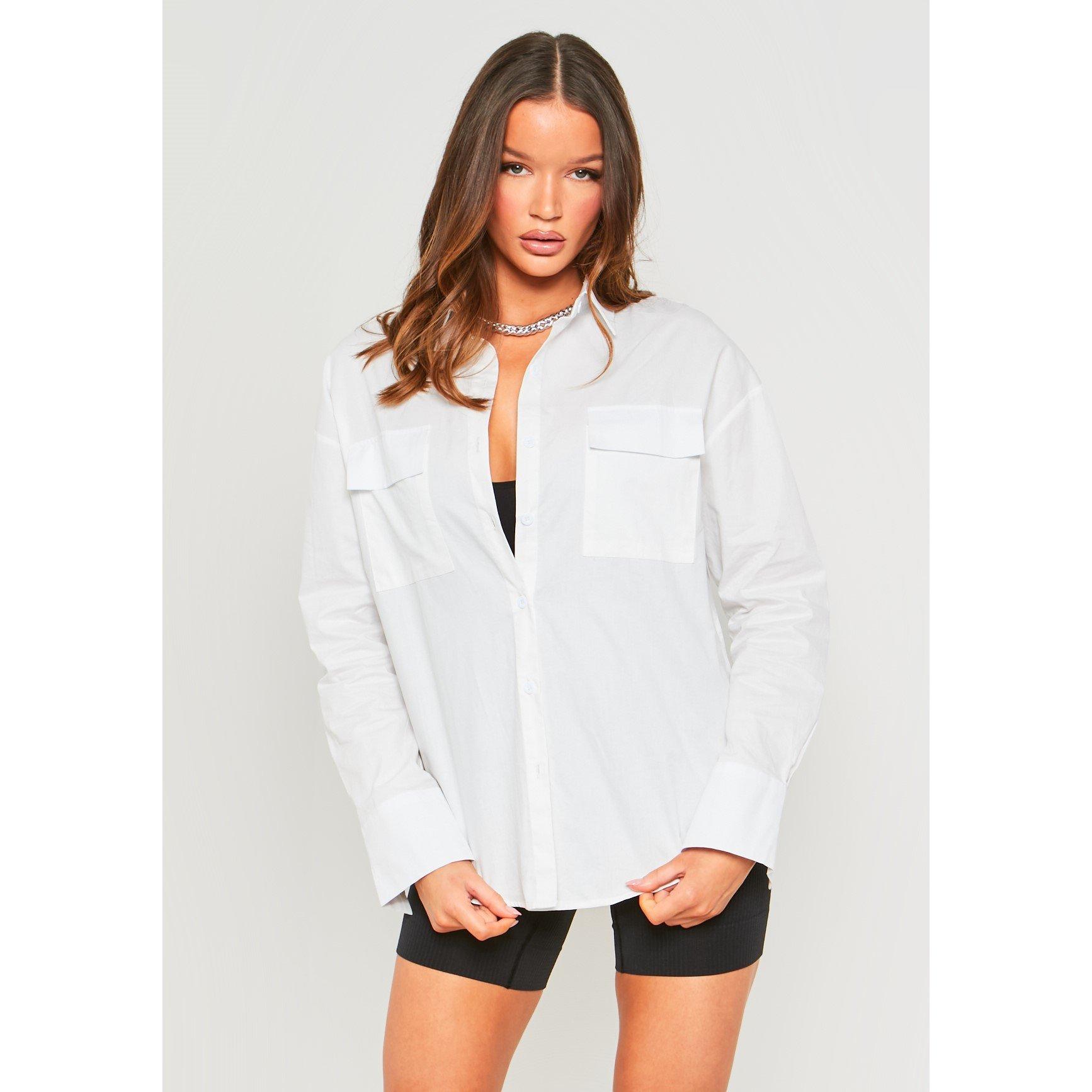 Missy Empire Women's Oversized Shirt With Pocket Detail - White - 6 (2XS)