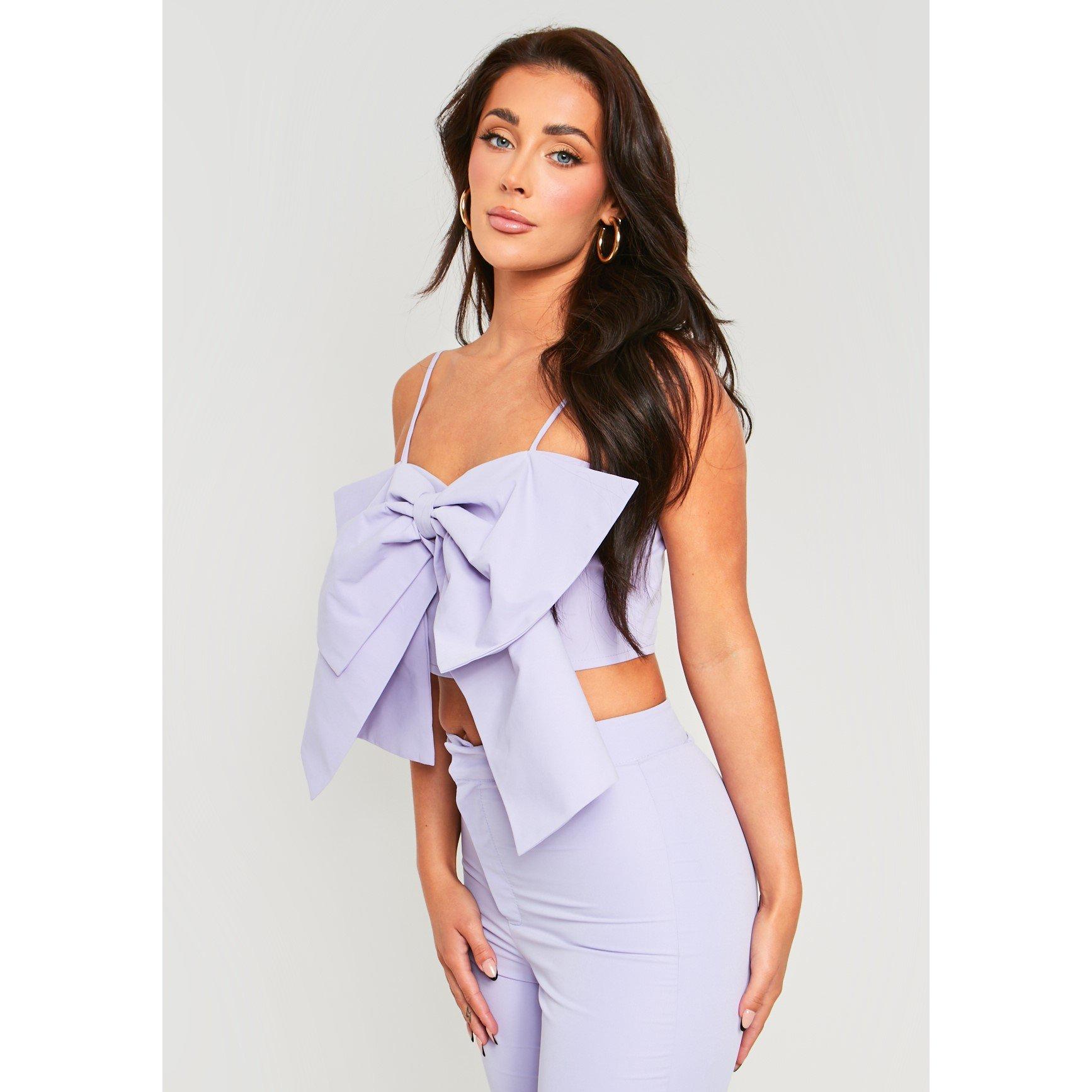 Lilac - Missy Empire - Oversized Bow Crop Top