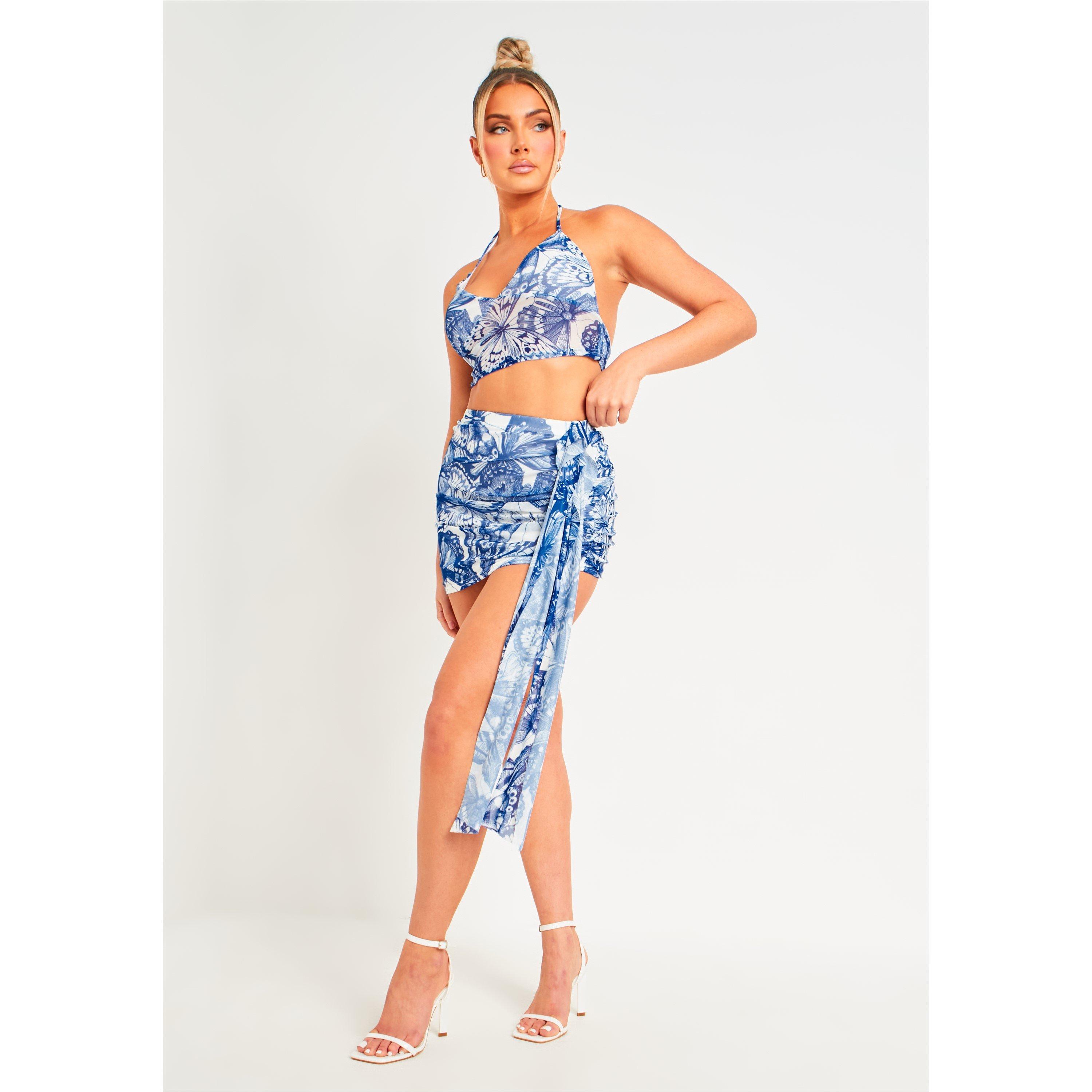 Missy Empire Women's Butterfly Print Mesh Mini Skirt - Blue - 6 (2XS)