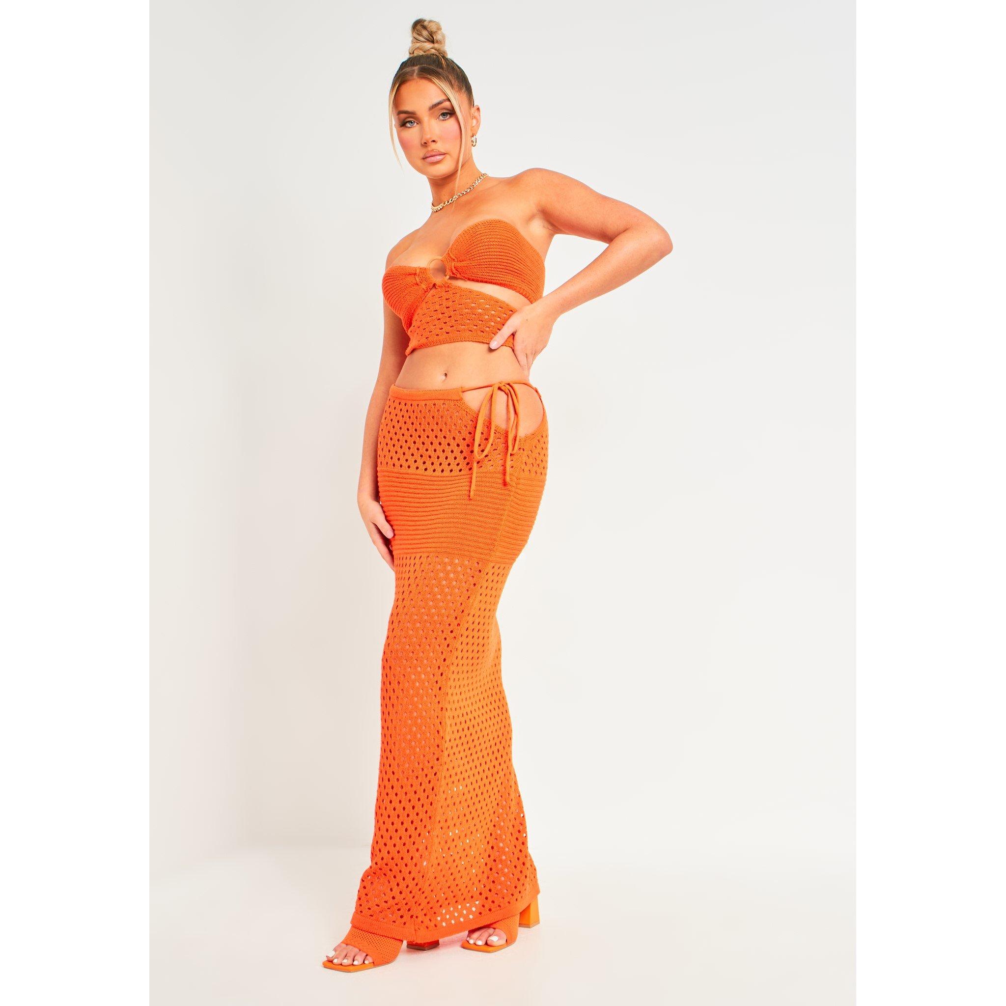 Missy Empire Women's Crochet Cut Out Maxi Skirt - Orange - 8 (XS)