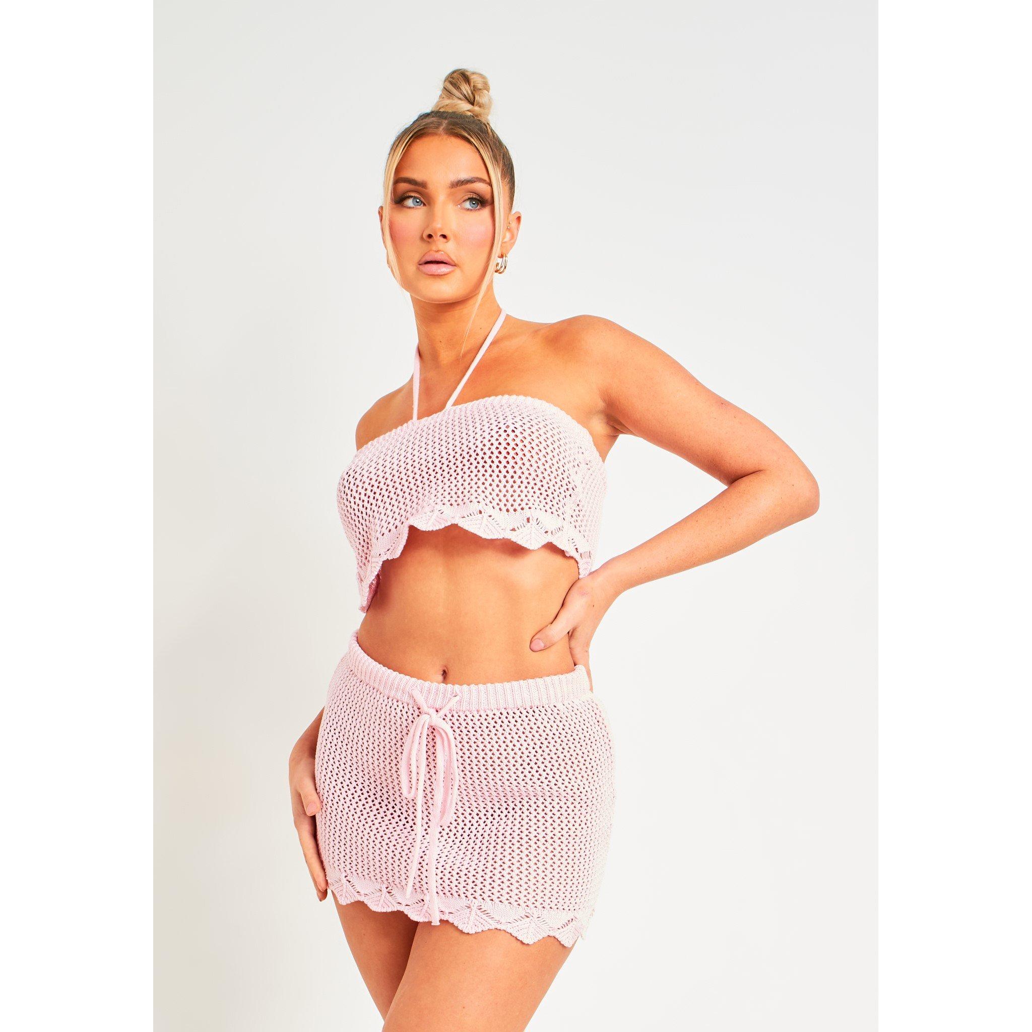 Pink - Missy Empire - Crochet Knit Bandeau Top