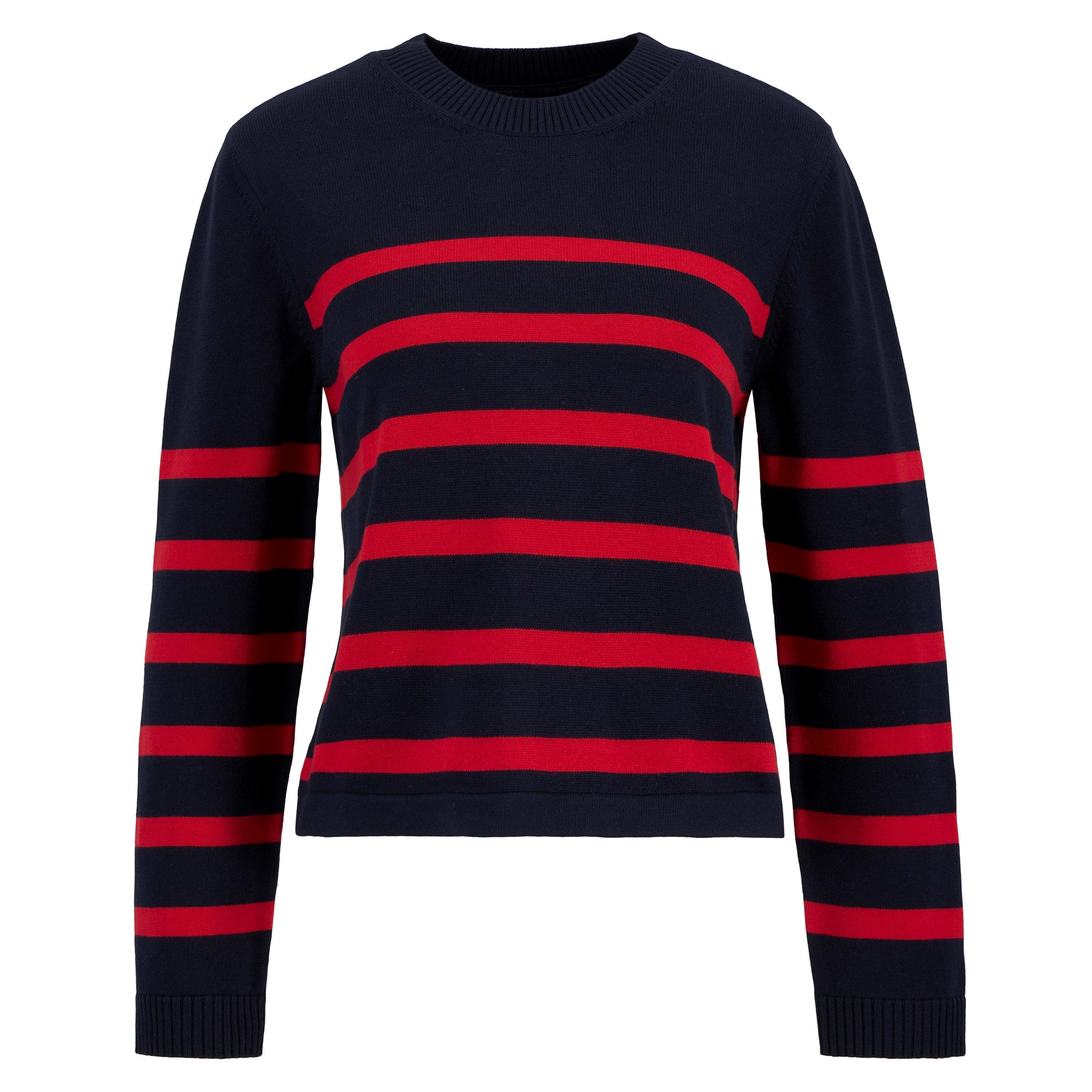 Navy/Poppy Red - Barbour - Womens Fern Striped Crew Neck Jumper - 1