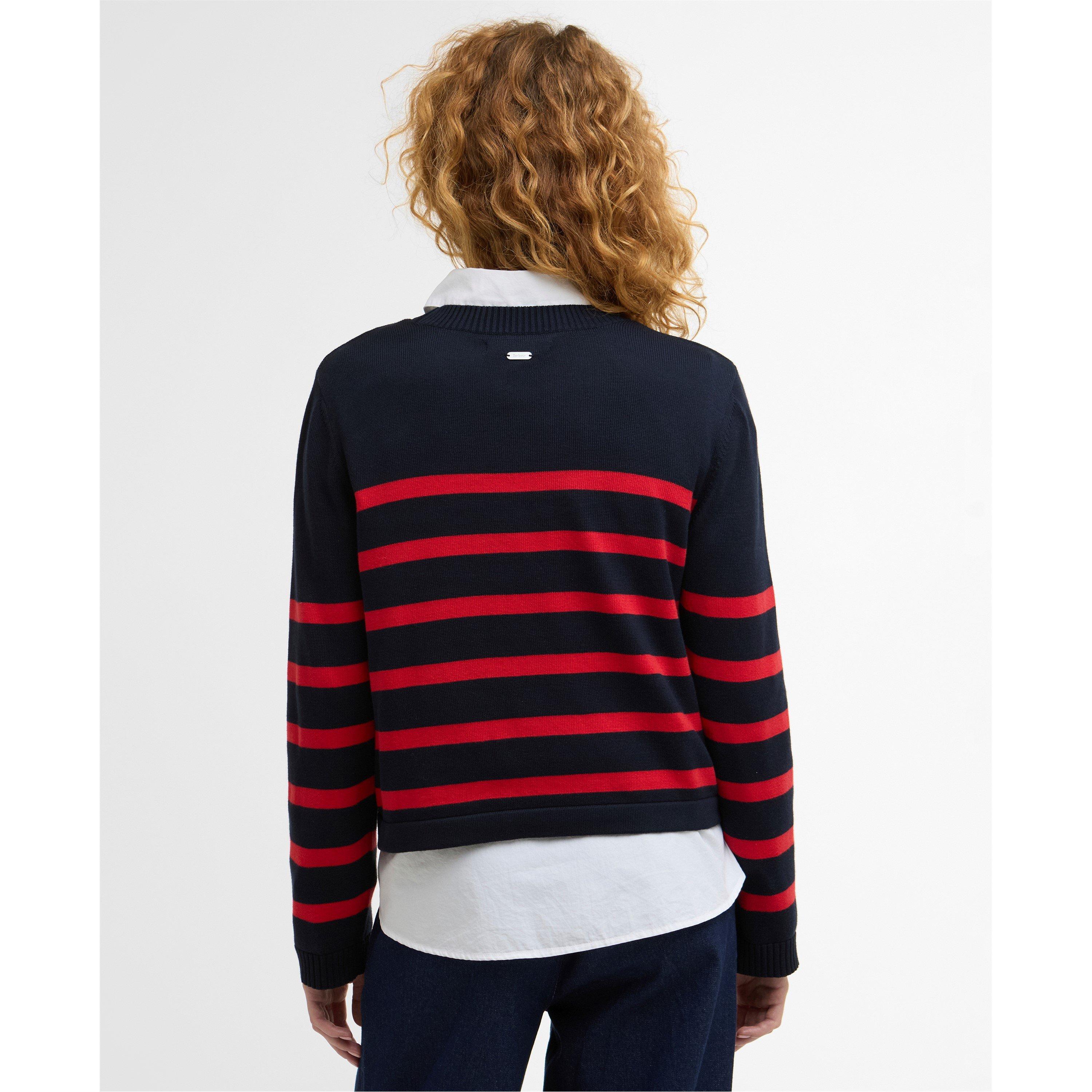Navy/Poppy Red - Barbour - Womens Fern Striped Crew Neck Jumper - 3