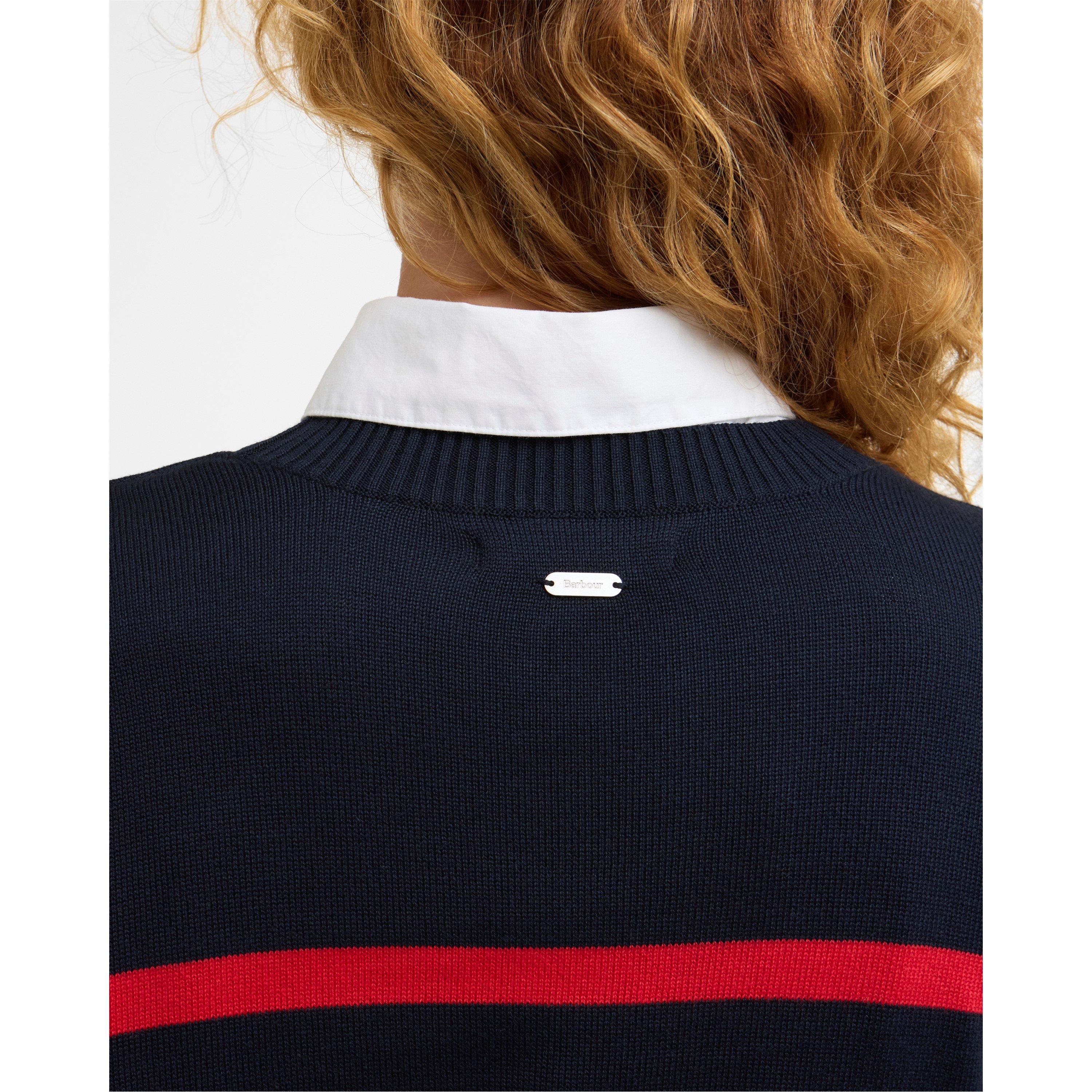 Navy/Poppy Red - Barbour - Womens Fern Striped Crew Neck Jumper - 5
