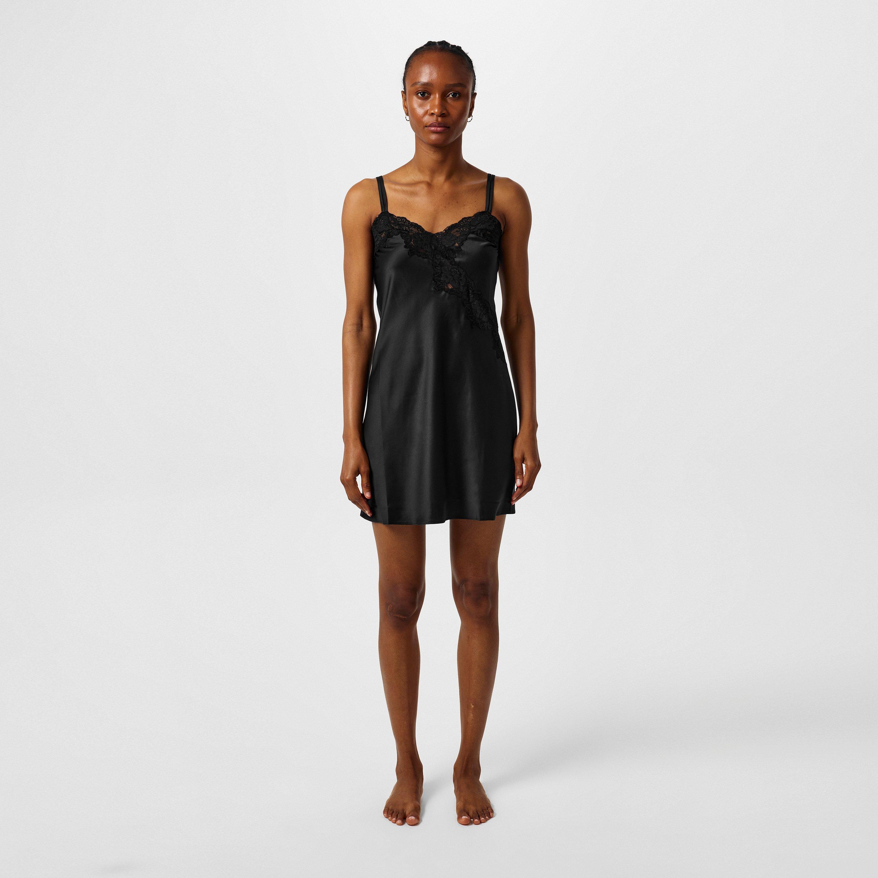 Black - Lauren by Ralph Lauren - Women's Satin Lace-Trim Chemise - 6