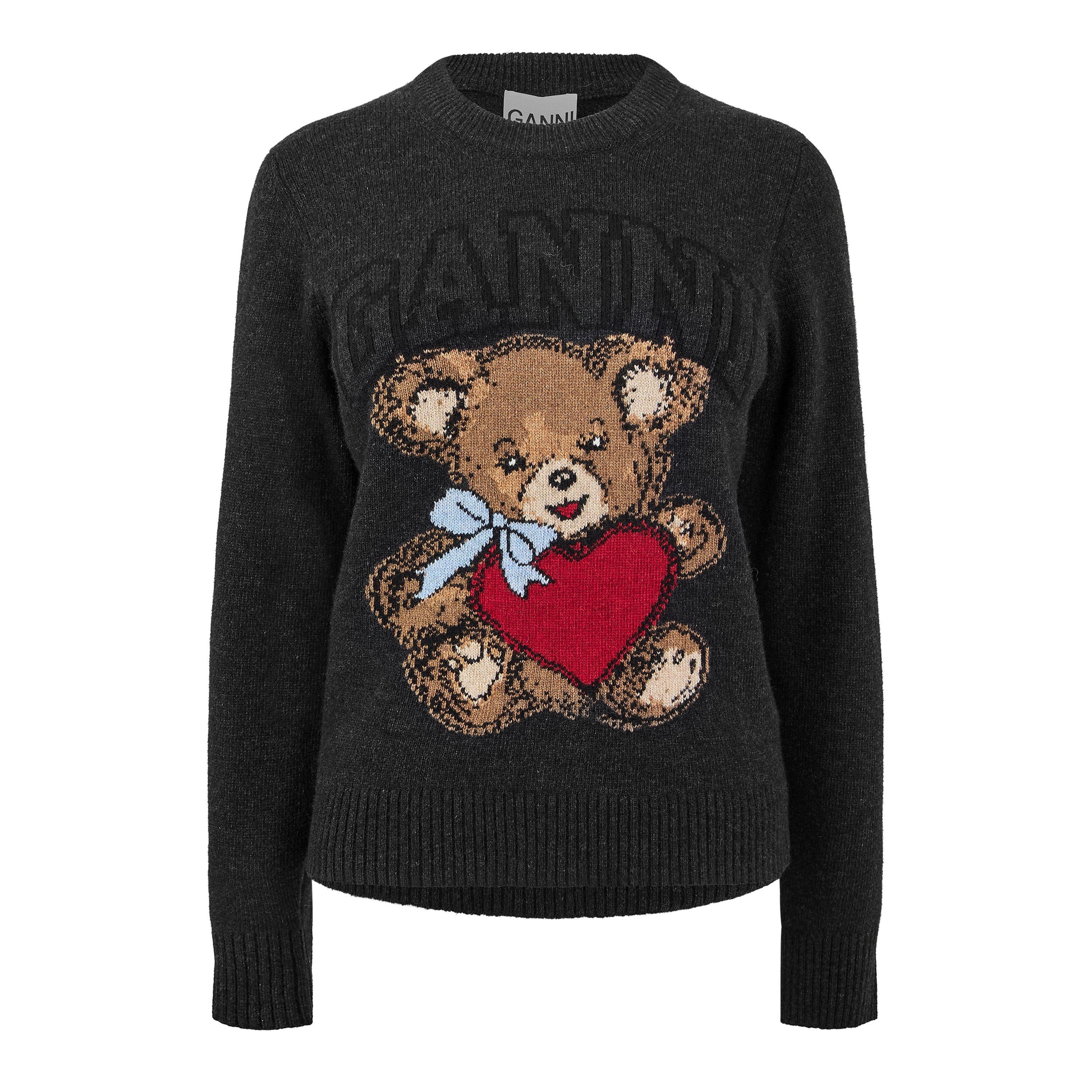 Black - Ganni - Women's Knitted Crew Neck Jumper - 1