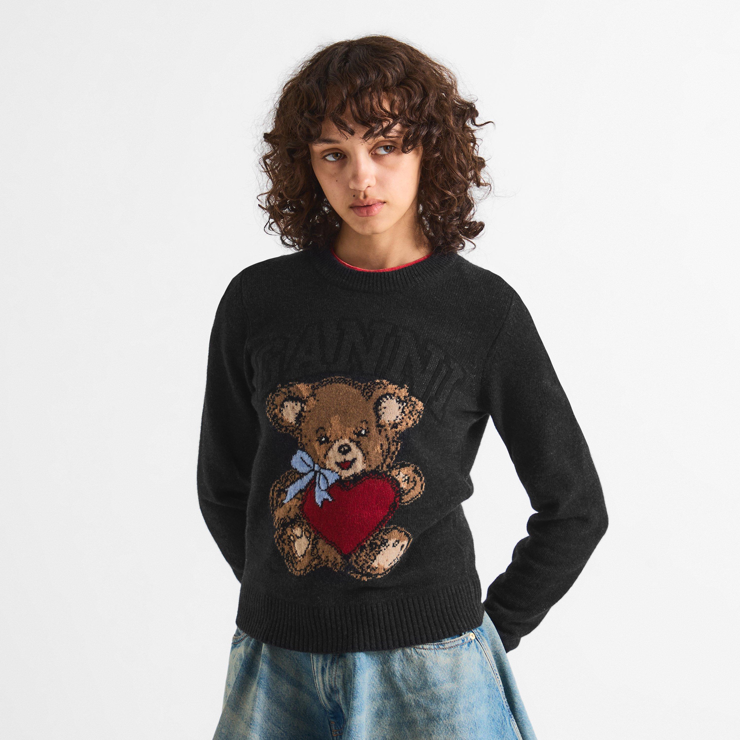 Black - Ganni - Women's Knitted Crew Neck Jumper - 3