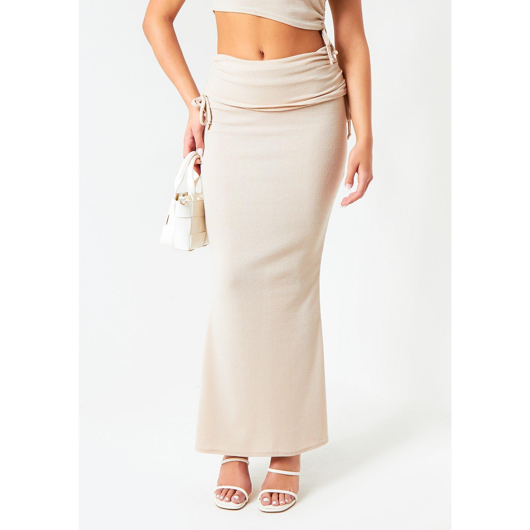 Beige - Missy Empire - Ruched Fold Over Maxi Skirt - 2