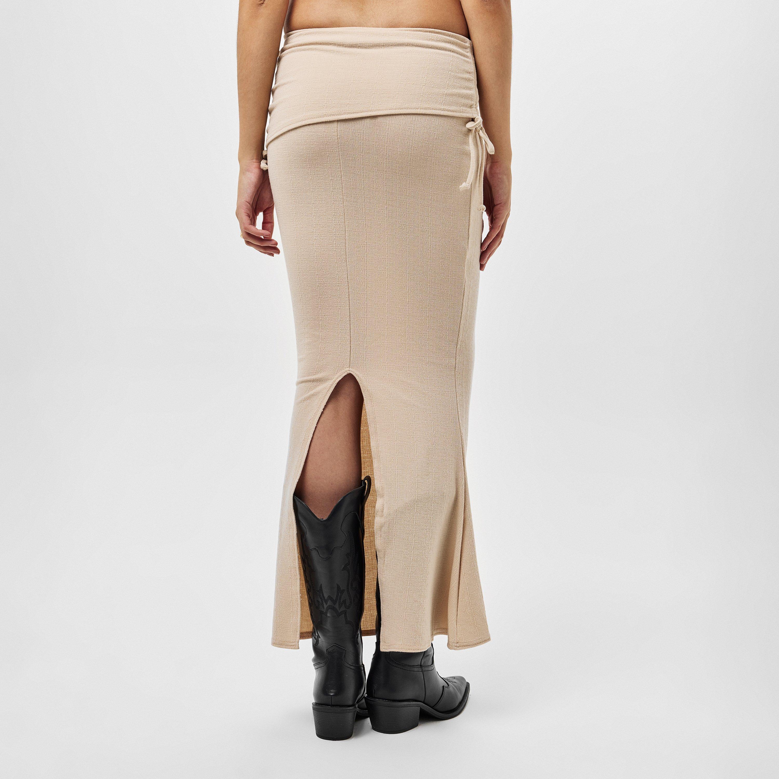 Beige - Missy Empire - Ruched Fold Over Maxi Skirt - 4