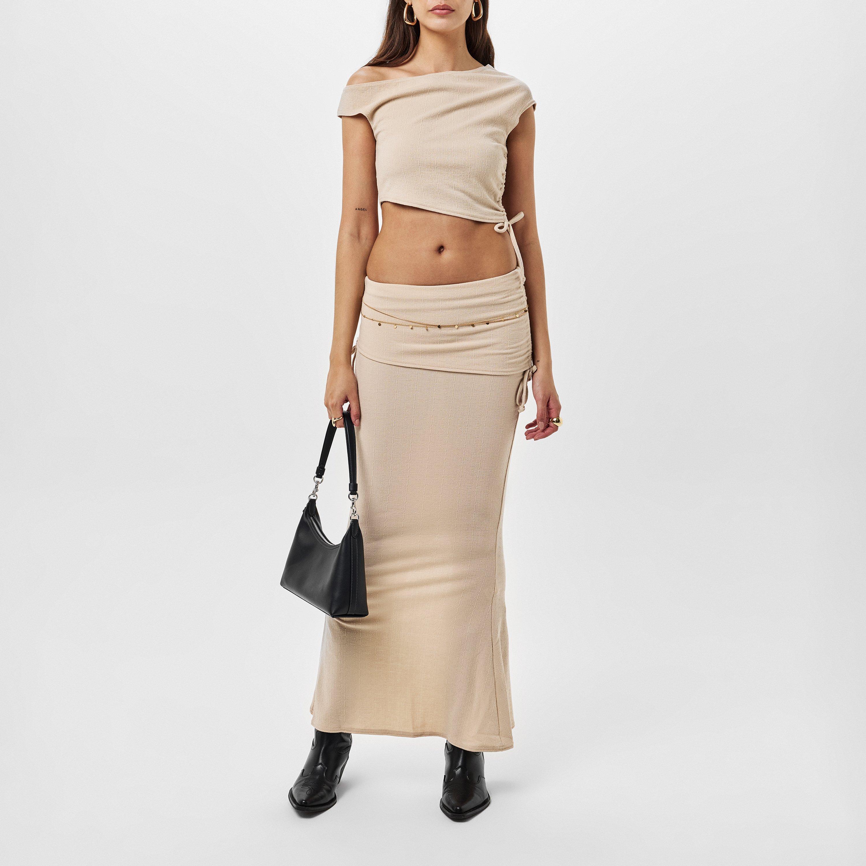 Beige - Missy Empire - Ruched Fold Over Maxi Skirt - 6