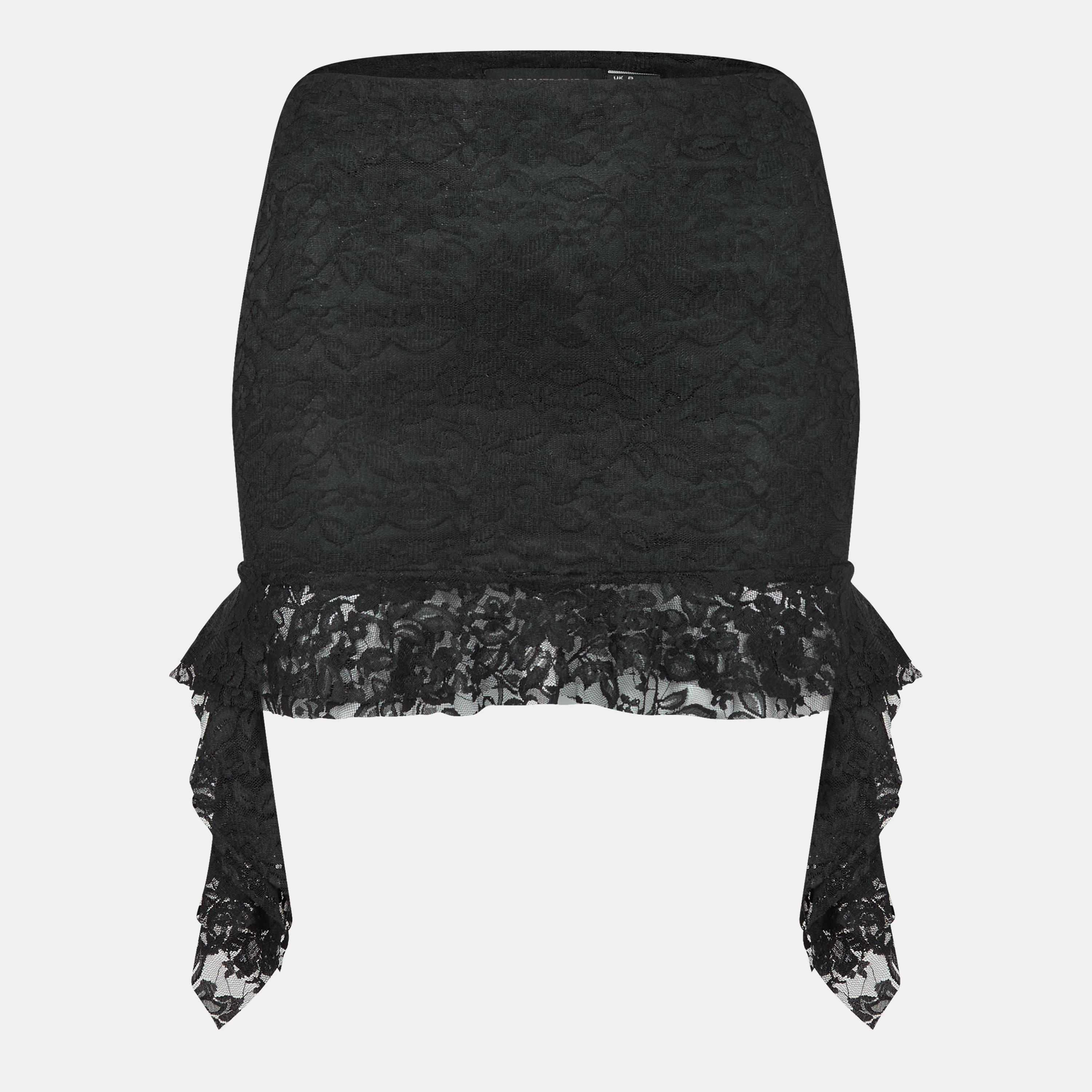 Black - Missy Empire - Lace Frill Mini Skirt - 1