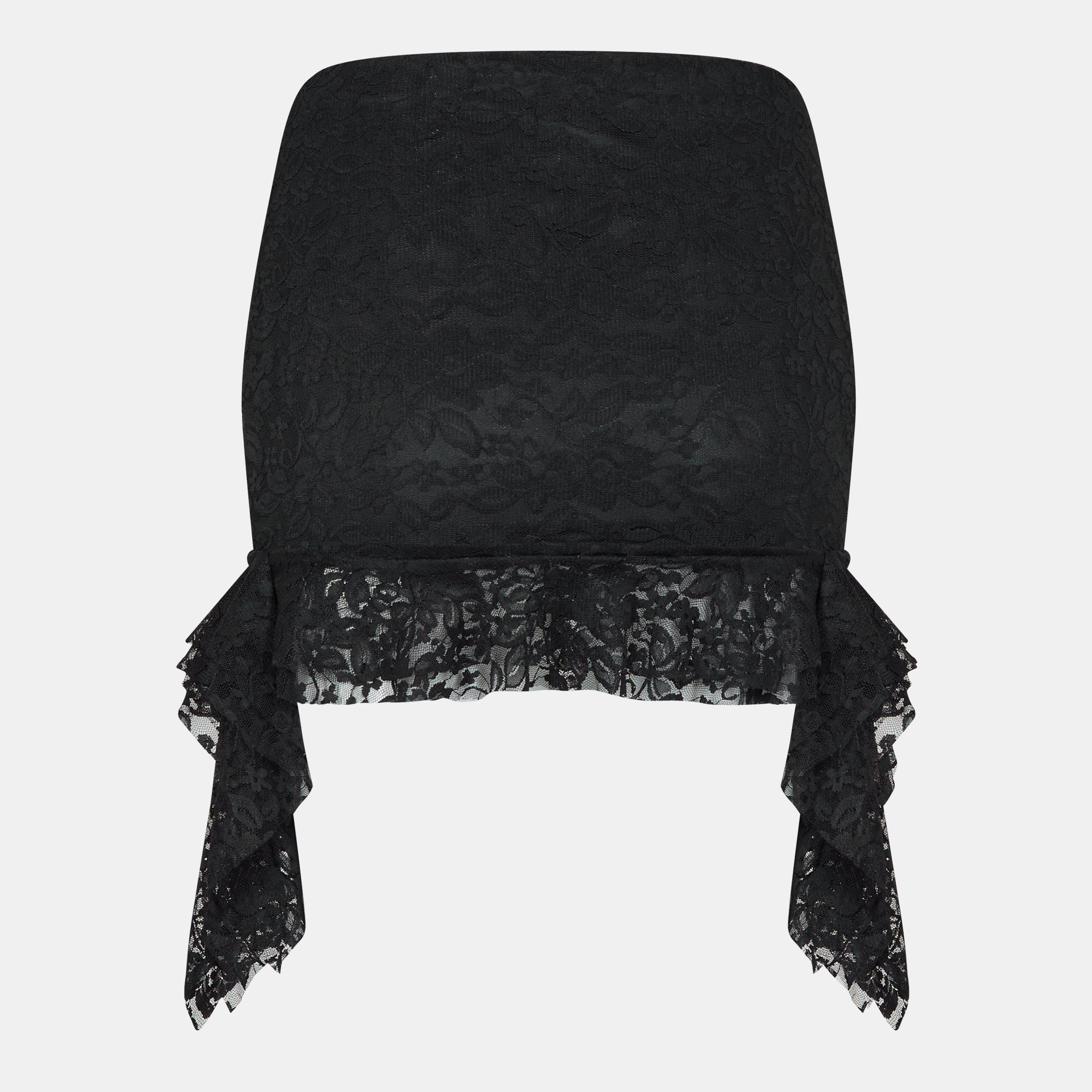 Black - Missy Empire - Lace Frill Mini Skirt - 2