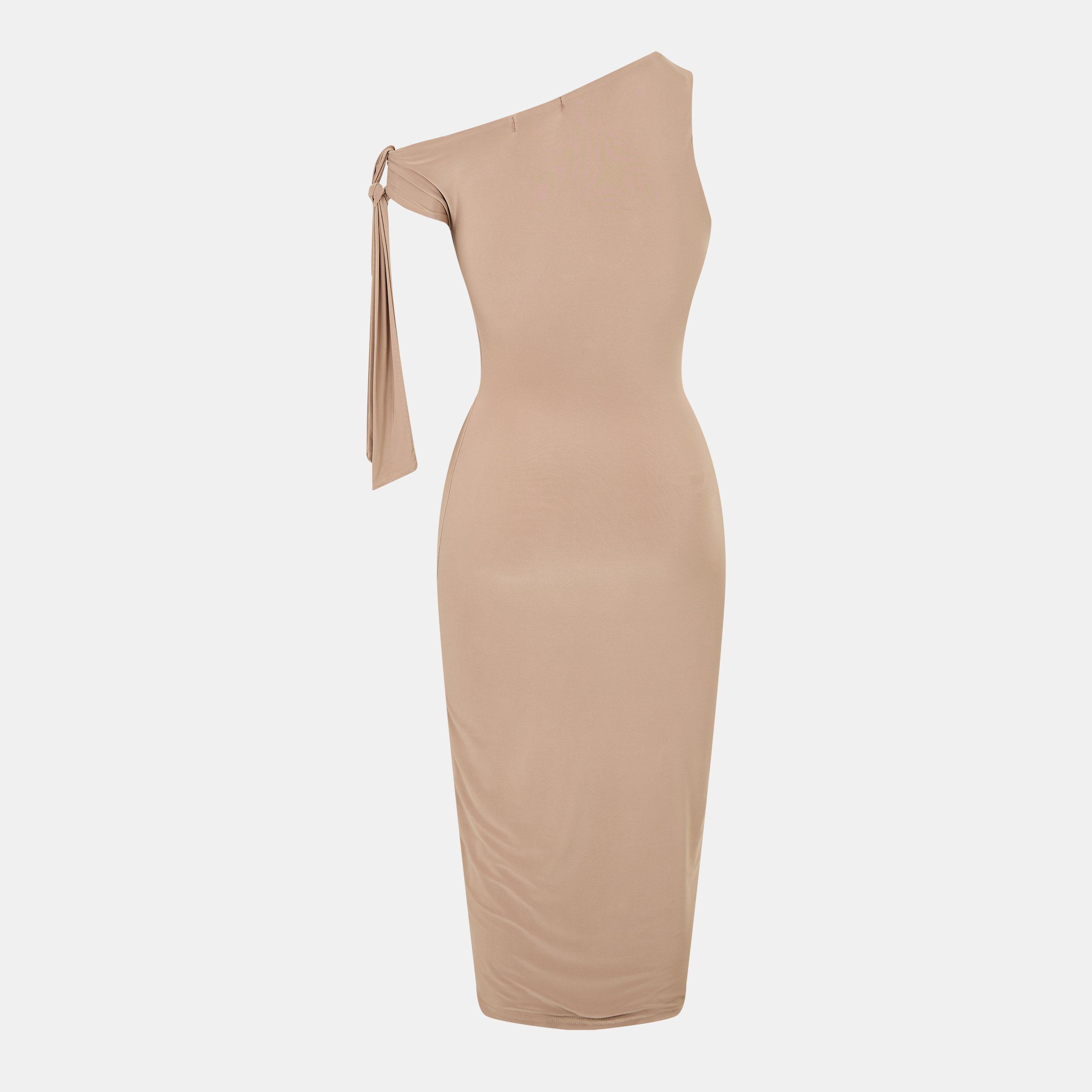 Beige - Missy Empire - Tie Shoulder Midi Dress - 2