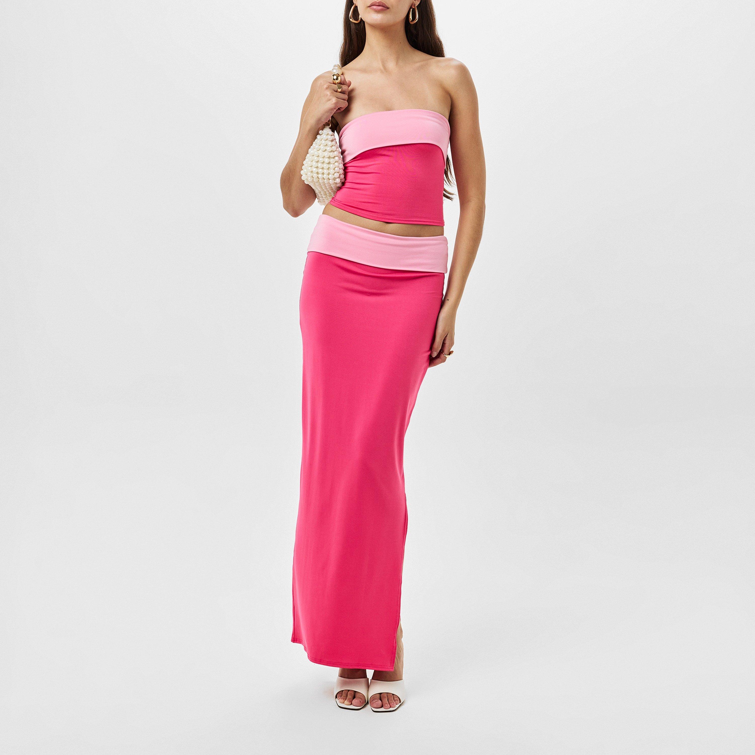 Pink - Missy Empire - Contrast Fold Over Slinky Bandeau Top - 6