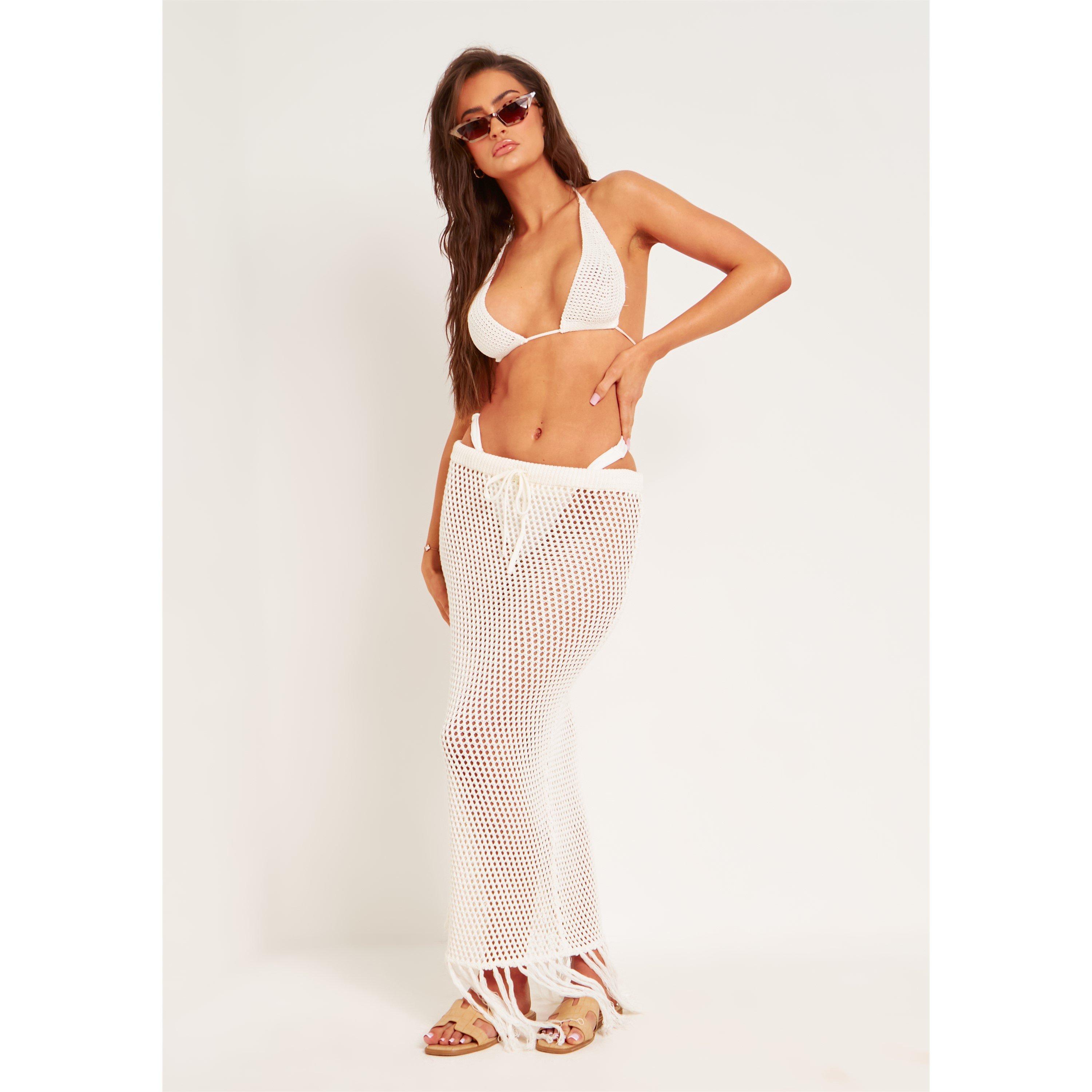 White - Missy Empire - Knitted Tassel Hem Maxi Skirt