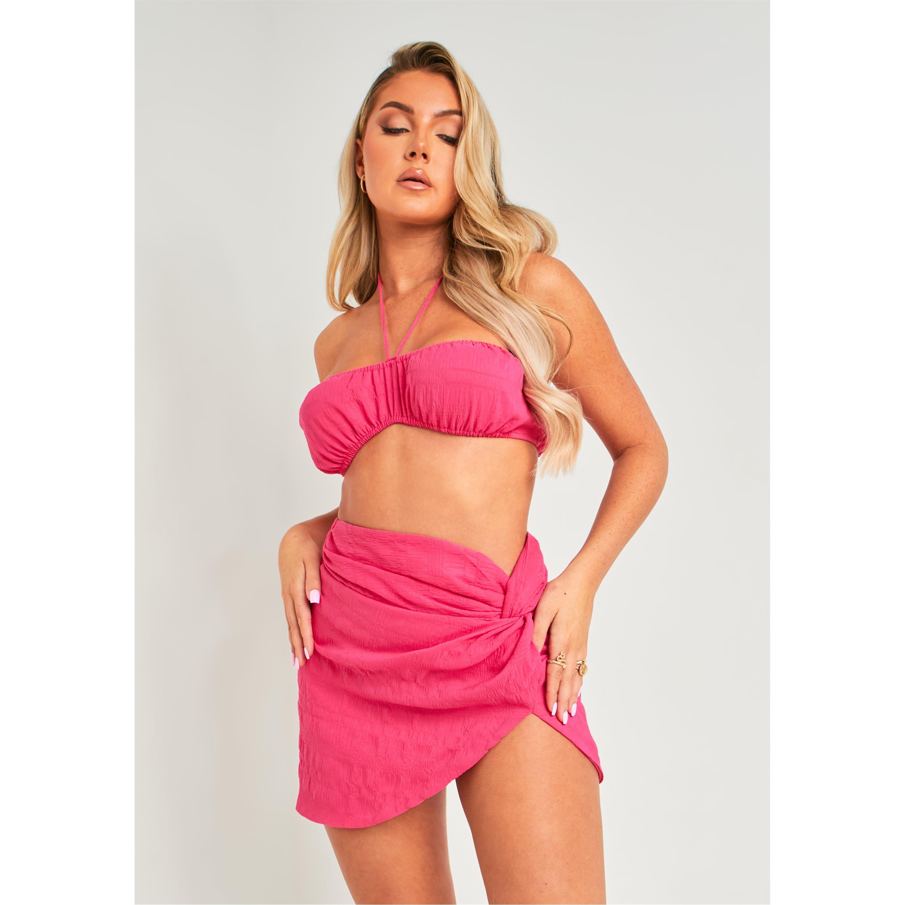 Missy Empire Women's Textured Halterneck Crop Top - Pink - 6 (2XS)